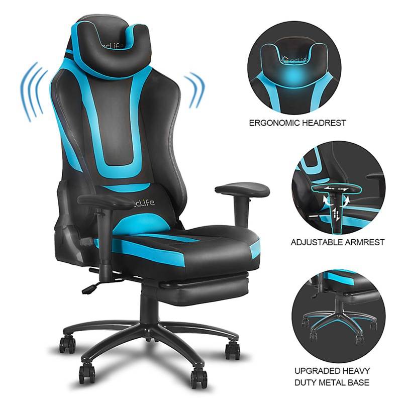 Eclife PC Gaming Chair Massage game chair/ergonomic design/office chair/Racing Style Gaming Chair/provide you with a comfortable game office environment (Blue)