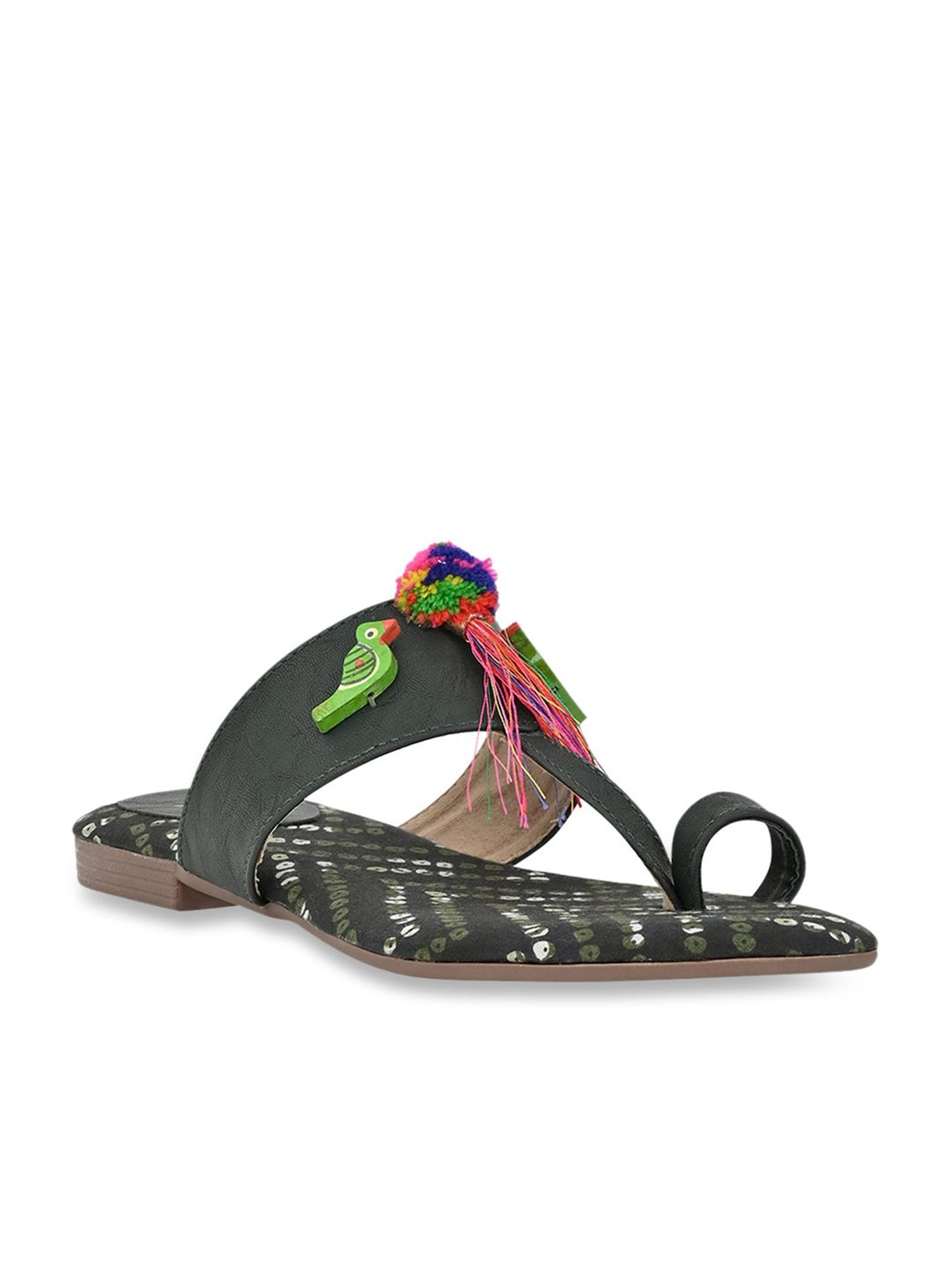 Jove Women's Pine Green Toe Ring Sandals
