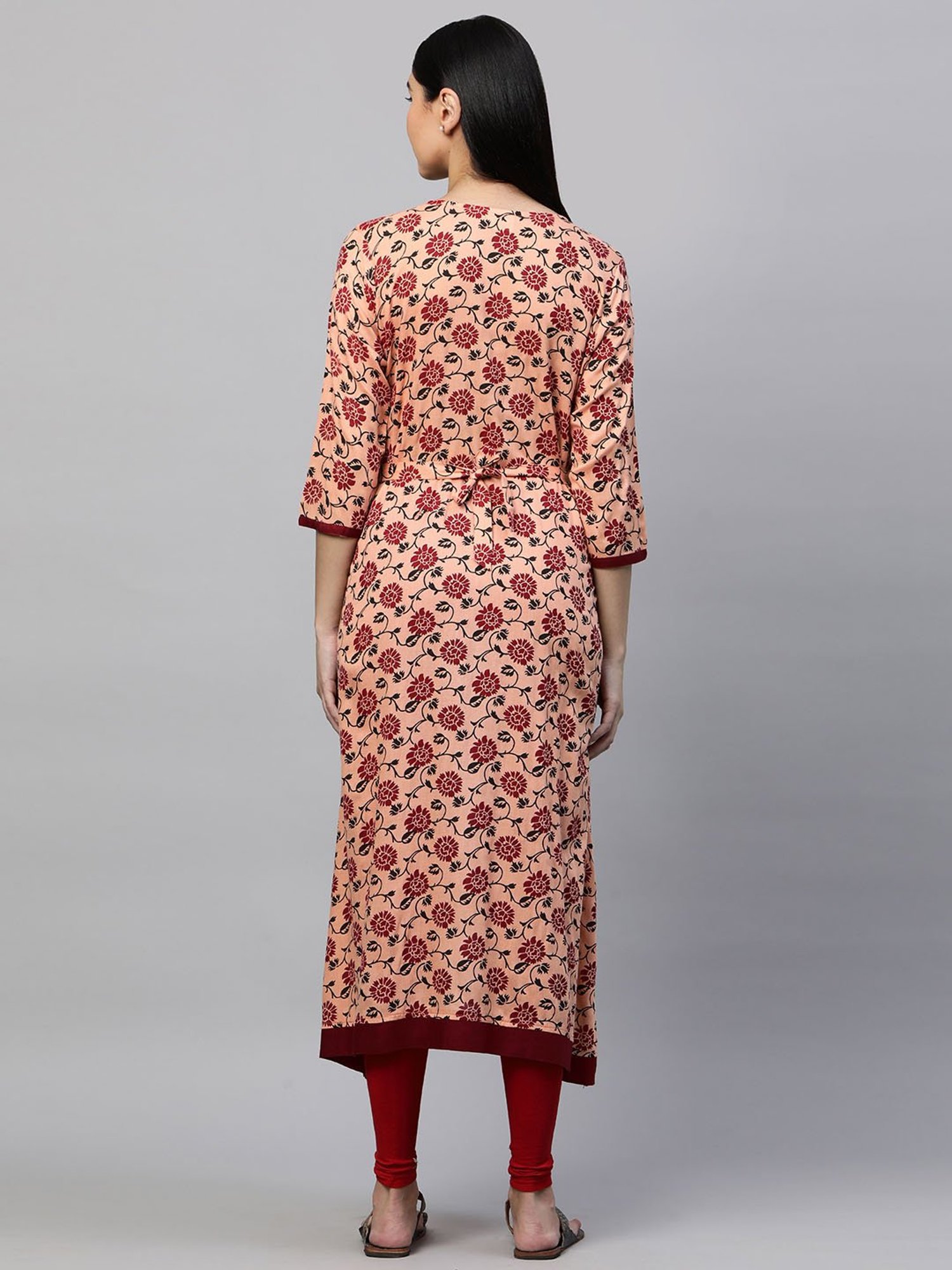 MomToBe Peach Floral Print Maternity Kurta