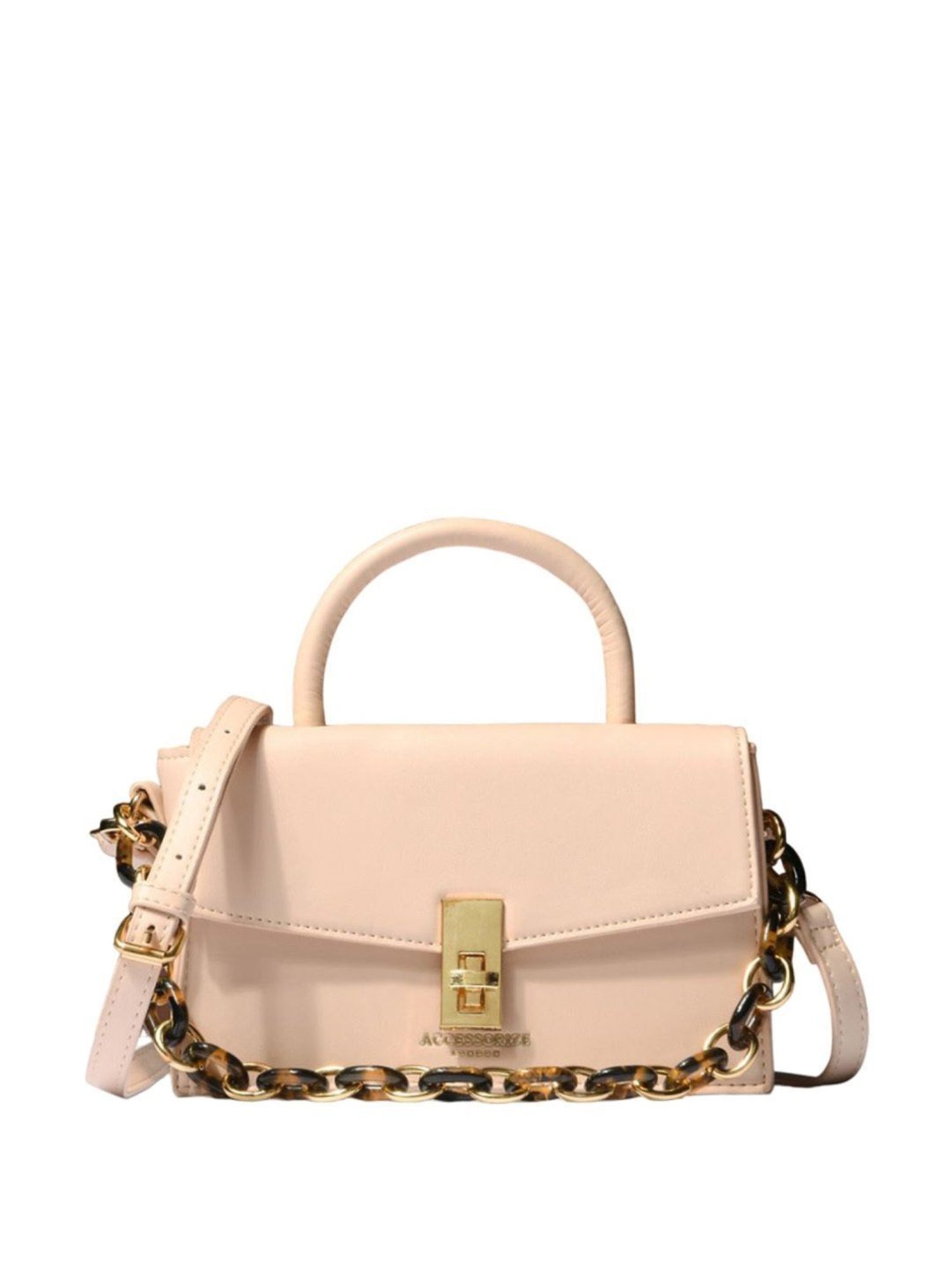 Accessorize London Pink Faux Leather Solid Satchel Handbag