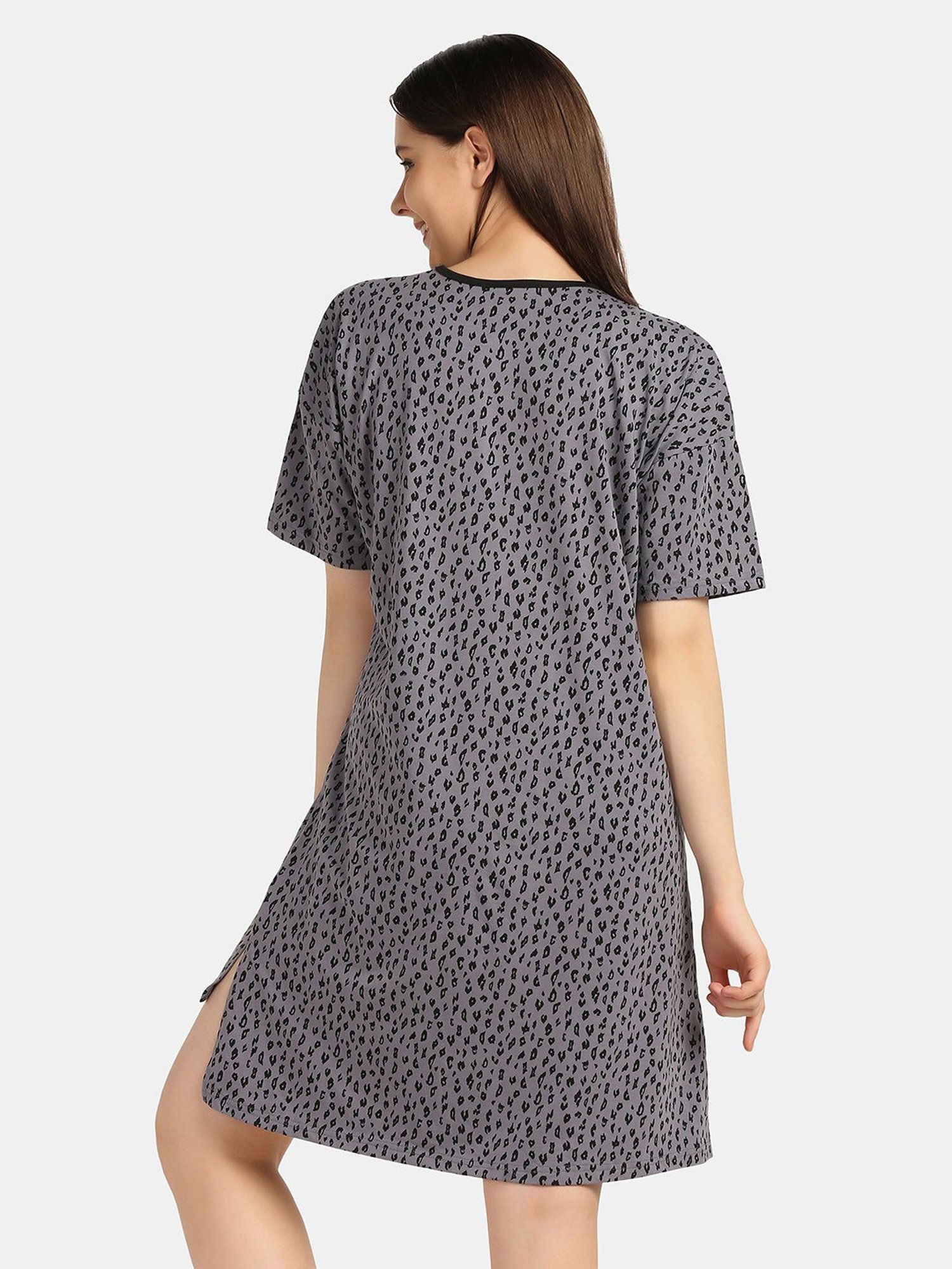 Da Intimo Grey Printed Night T-Shirt Dress