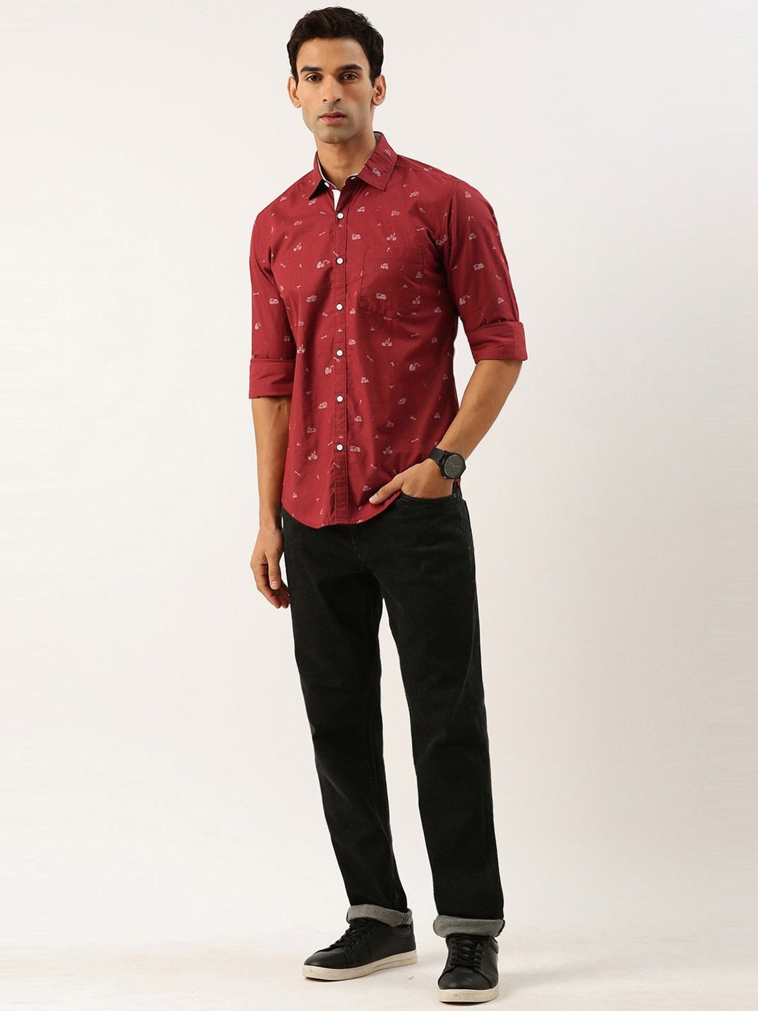 IVOC Maroon Slim Fit Printed Shirt
