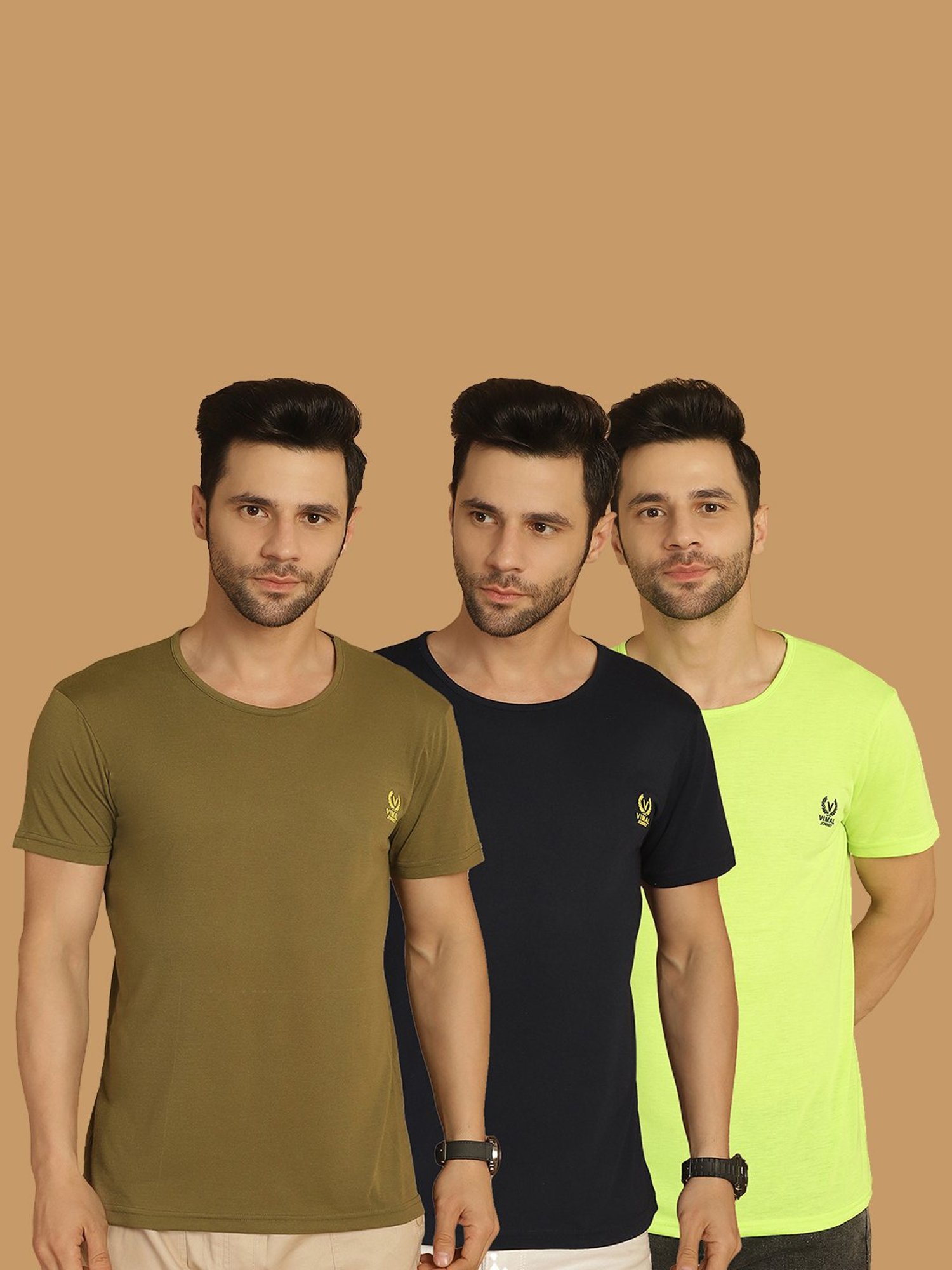 Vimal Jonney Multicolor Regular Fit Crew T-Shirt - Pack of 3