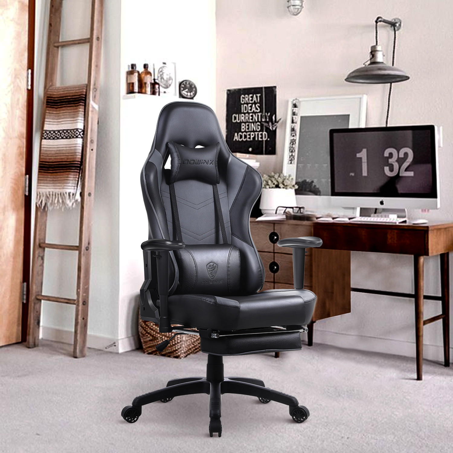 Gaming Chair, Racing Style Computer Desk Chair Padded Armrests Ergonomic Lumbar Support Adjustable Height