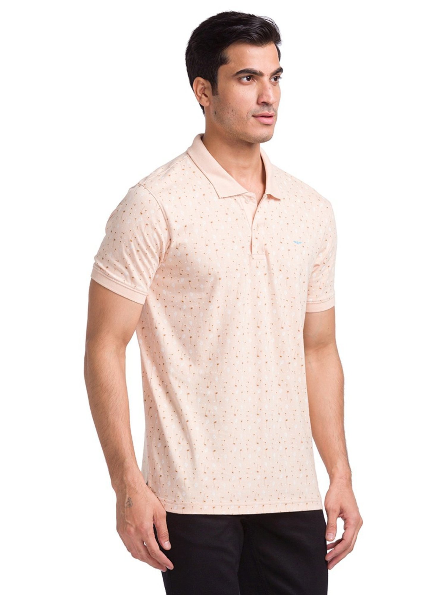 Park Avenue Beige Slim Fit Printed Polo T-Shirt