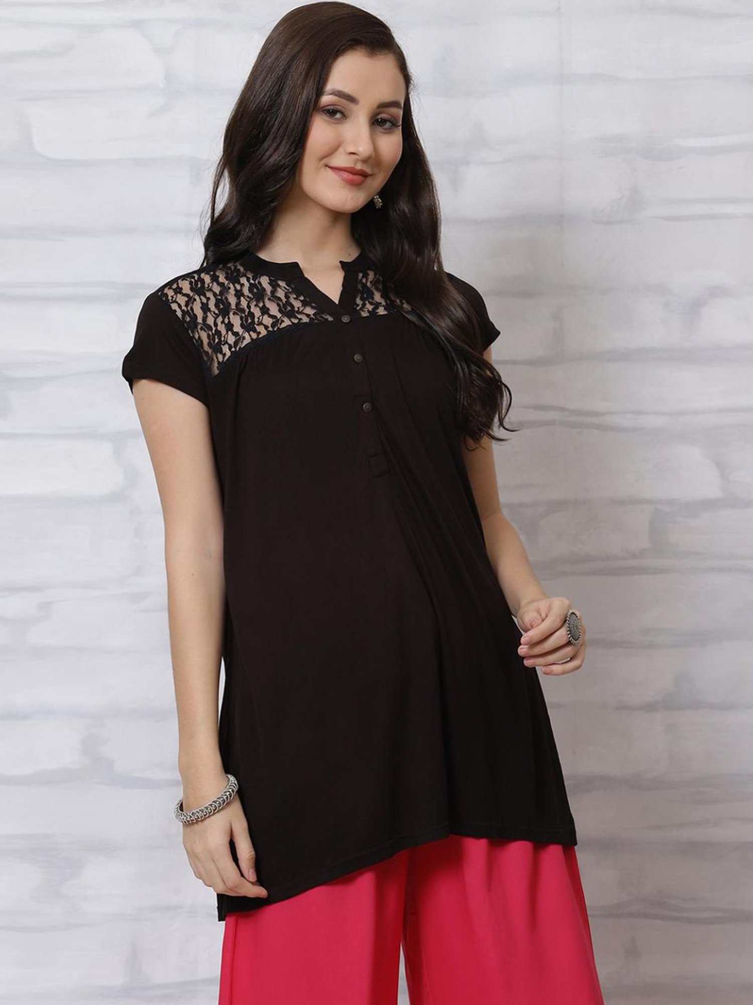 Rangriti Black Self Pattern Top