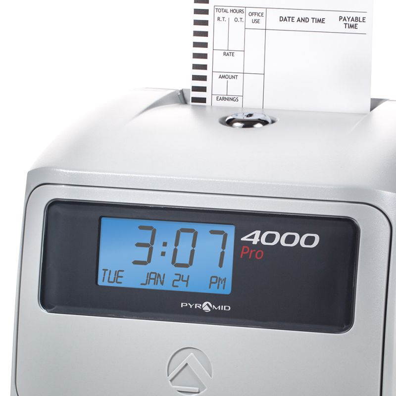 Pyramid Time Systems 4000PROK Pro Auto Totaling Time Clock Bundle with 125 Time Cards, 1 extra Ribbon, 1 Time Card Rack, 2 Keys, Handles up to 50 Employees, Accurate & Error Free Payroll Time Tracking