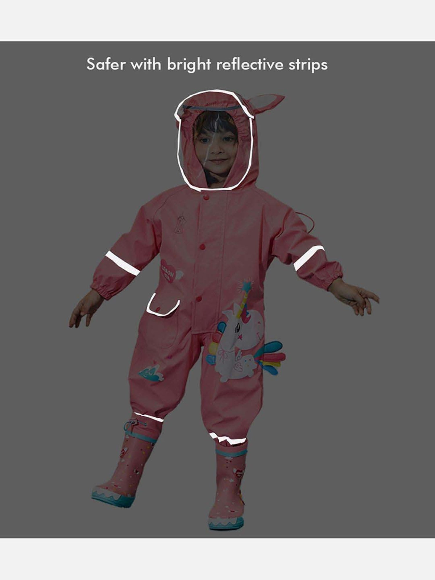 Little Surprise Box Kids Pink Printed Full Sleeves Raincoat
