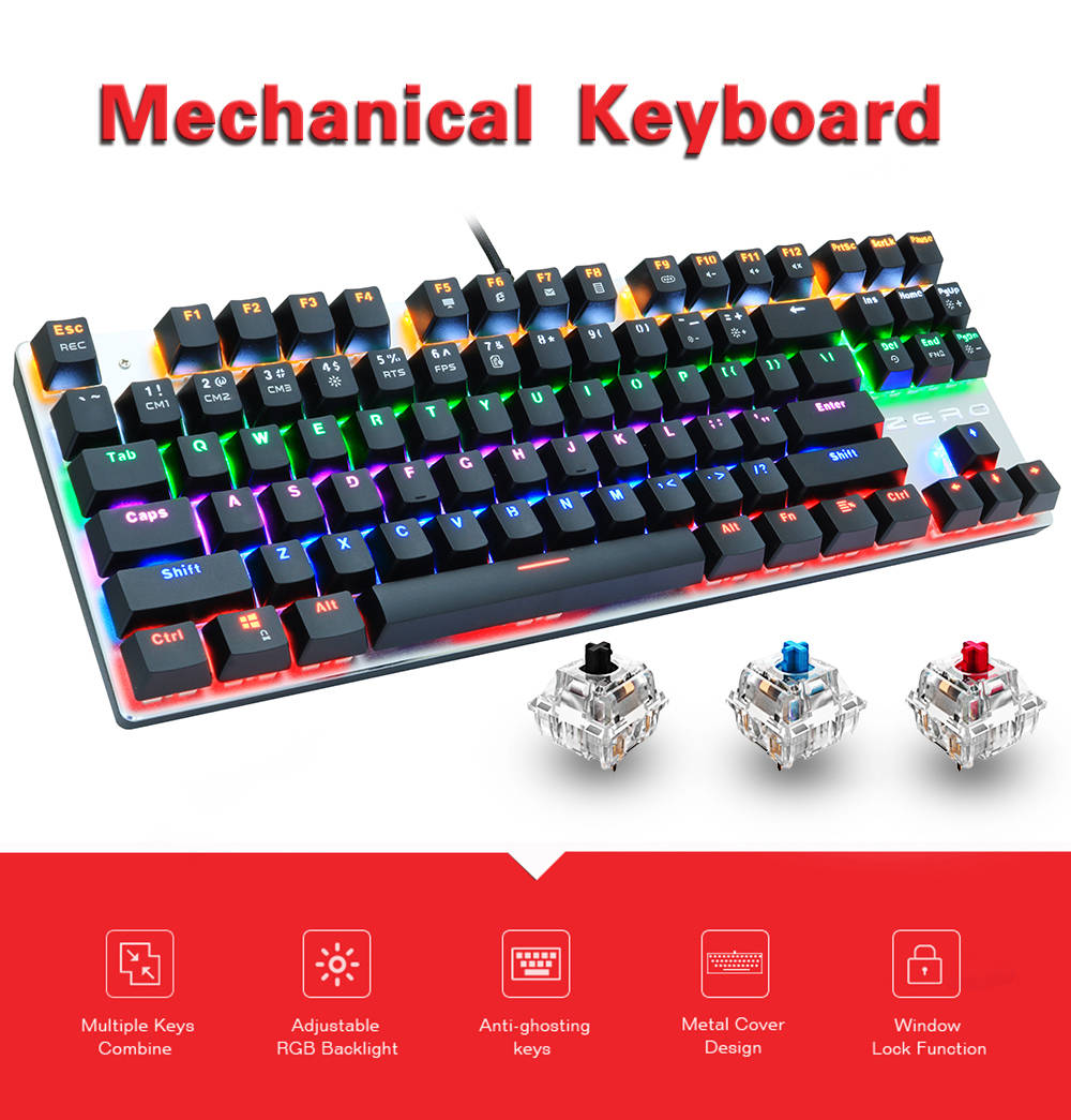 mokgezltd Mechanical Keyboard 87 keys Blue Switch Gaming Keyboards for Tablet Desktop sticker