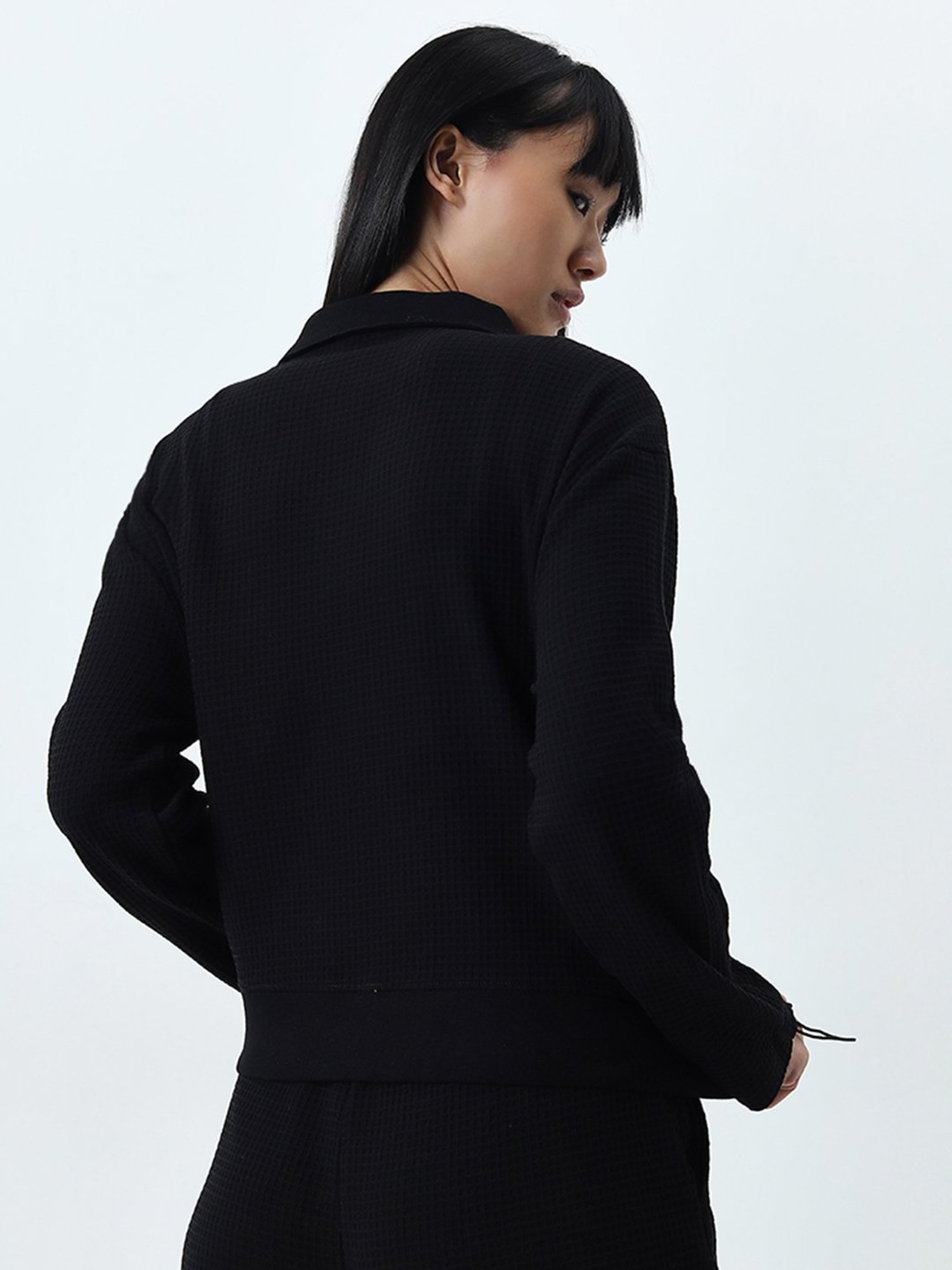 Studiofit by Westside Black Waffle Textured Cotton Jacket