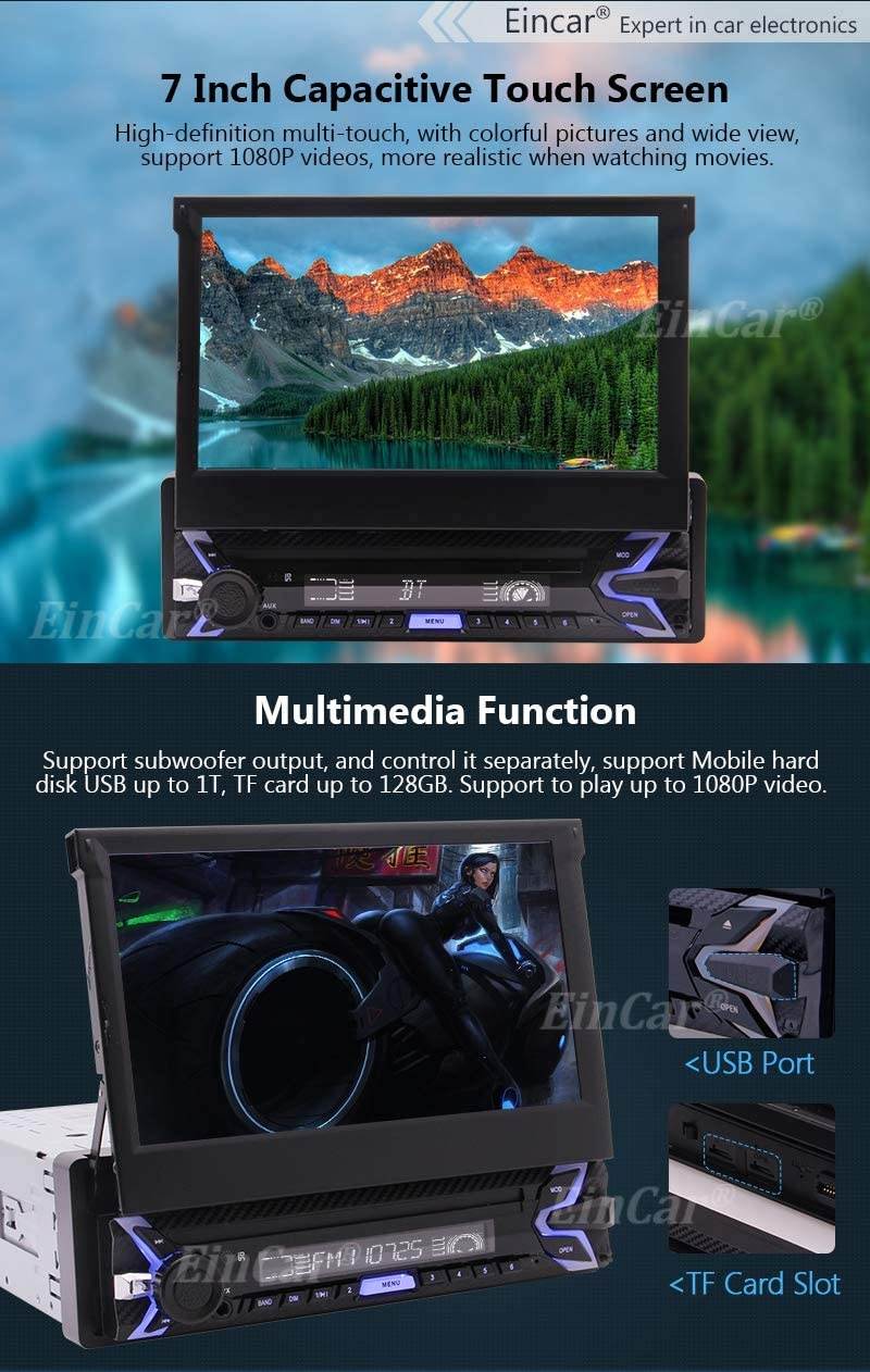 EinCar Android 10.0 Car Stereo 7 inch Touchscreen Radio with Bluetooth GPS Navigation System Auto Radio Receiver 1 Din Headunit 1G RAM+32G ROM Support WiFi Mirror Link FM/AM/RDS SWC + Back up Camera