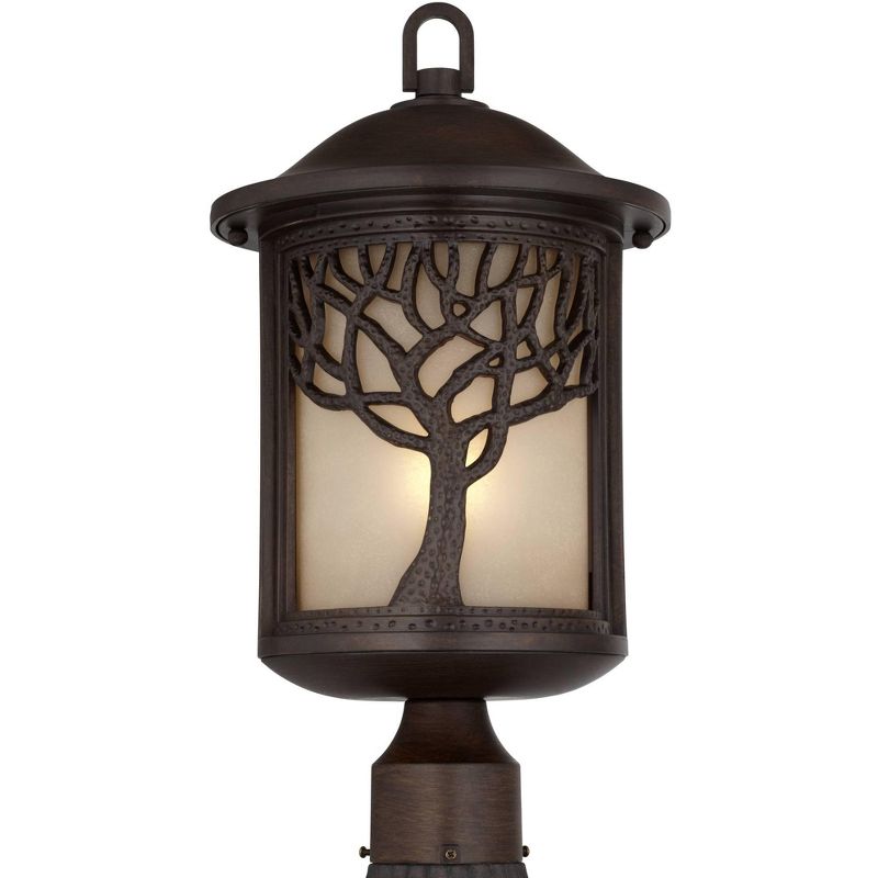 John Timberland Mission Outdoor Post Light Bronze Tree Pattern 18 3/4" Etched Amber Glass for Exterior Deck Garden Yard Patio