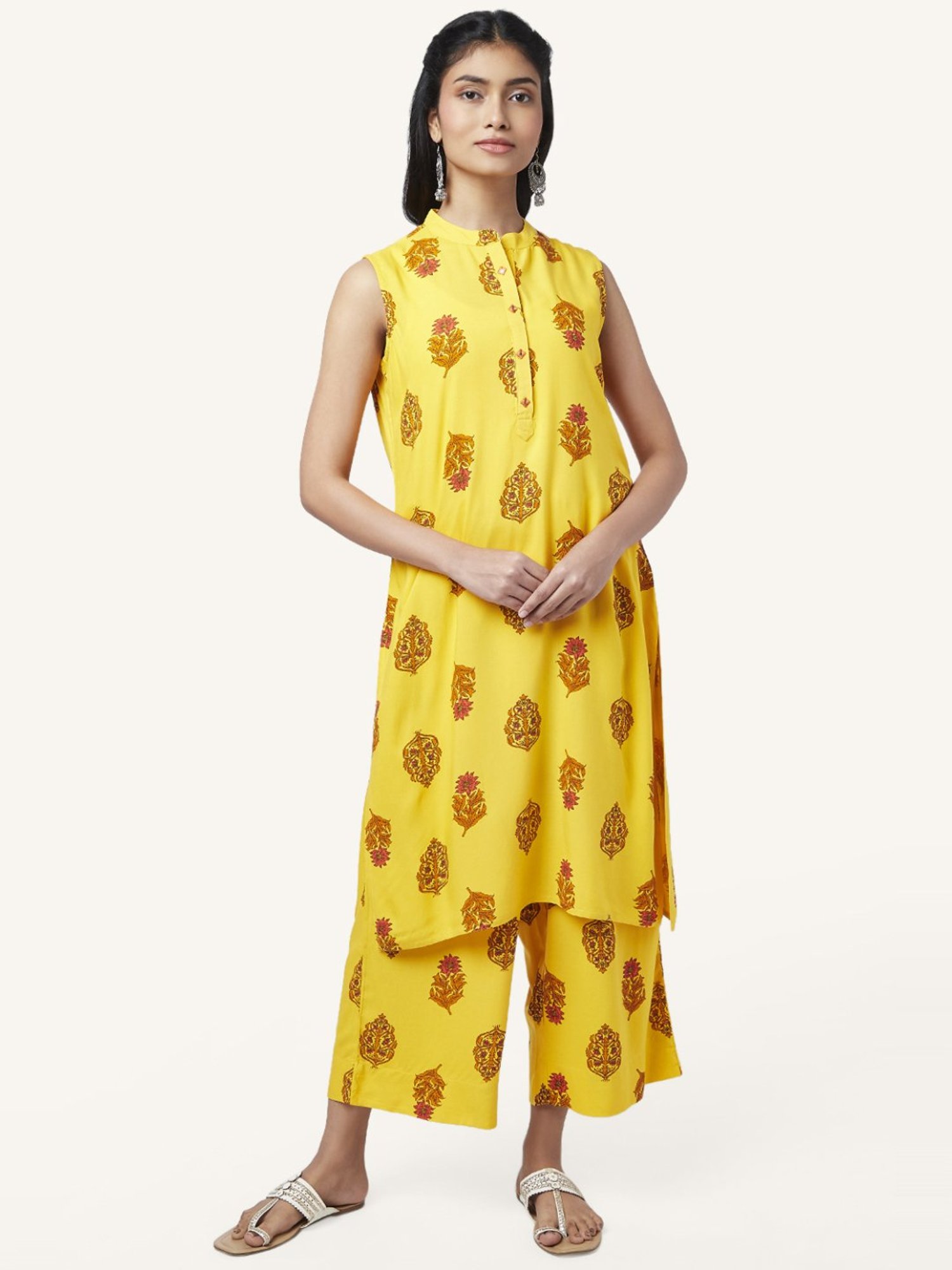 Rangmanch by Pantaloons Yellow Floral Print Kurta Palazzo Set