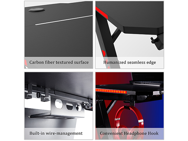 Gaming Desk Plus Z-Shaped Computer Desk Gamer Workstation Home Office PC Computer Gamer Desks RGB LED Lights with Headphone Hook,GT29