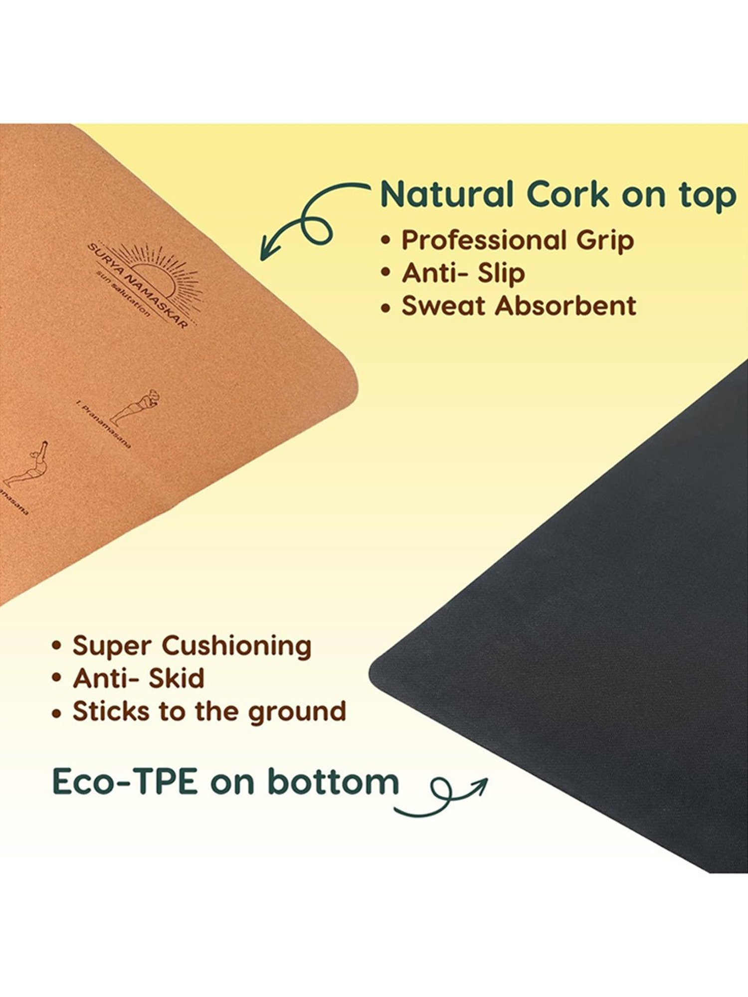 Wiselife Suede/Cork & Natural Rubber Yoga Mat + Carry Strap (Brown)