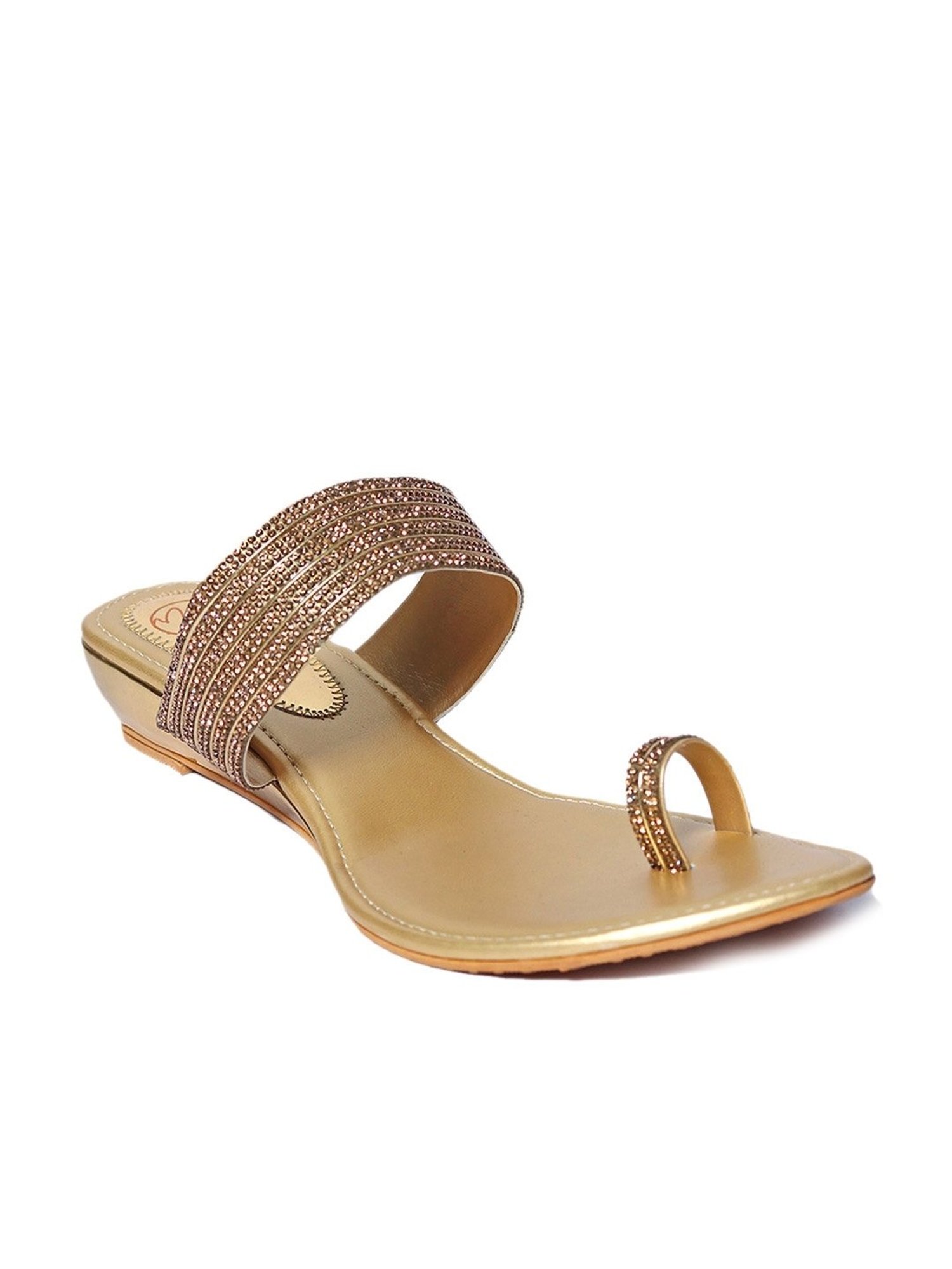 NR by Nidhi Rathi Women's Golden Toe Ring Wedges