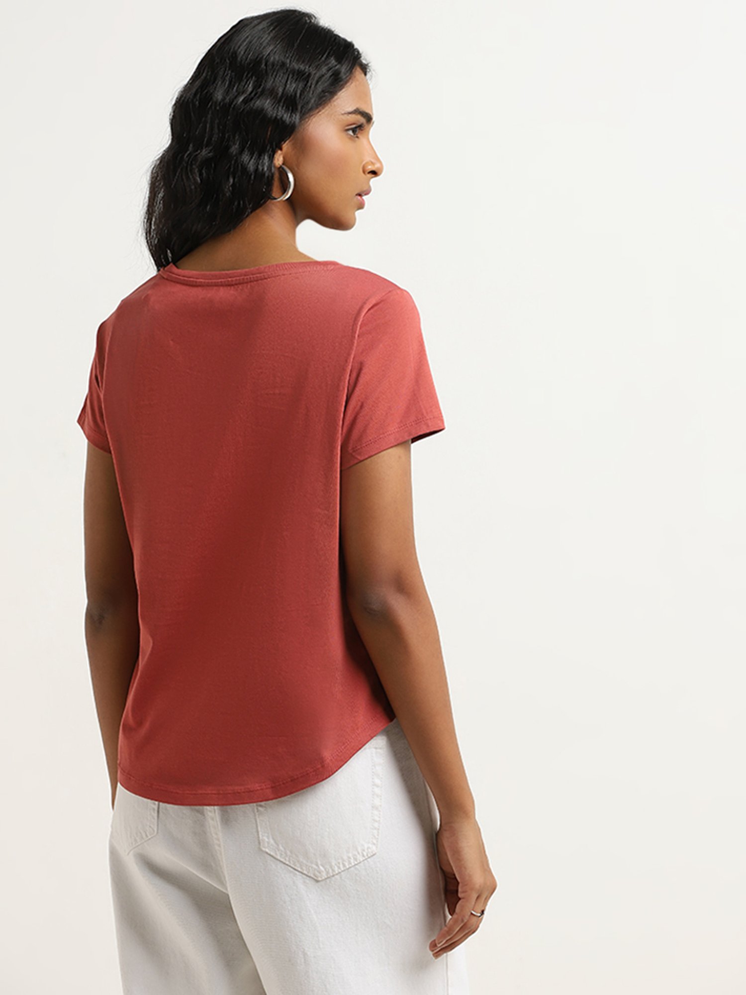 LOV by Westside Dusty Rose Text Printed Cotton T-Shirt