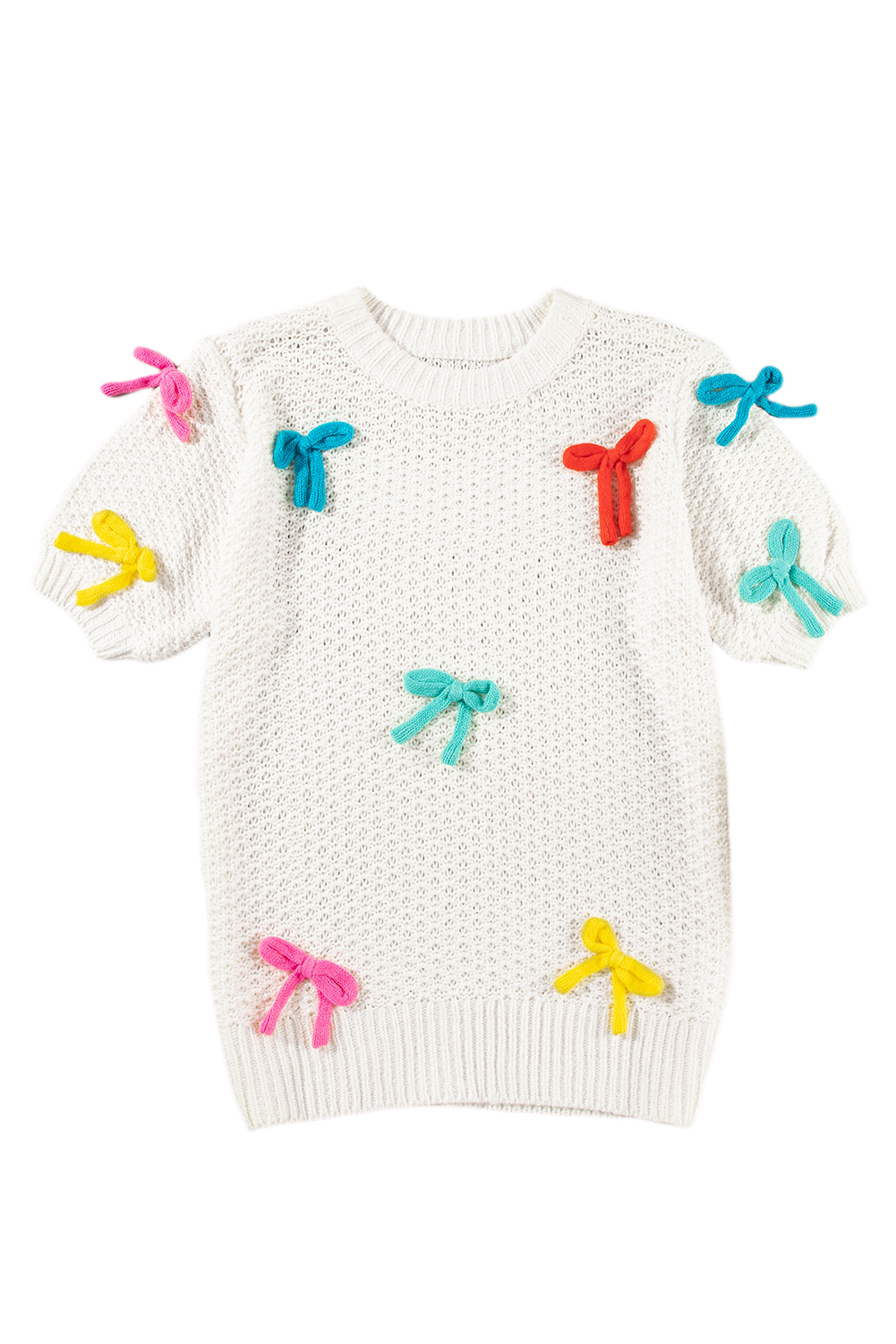 Light Blue Checkered Color Block Crew Neck Short Sleeve Sweater