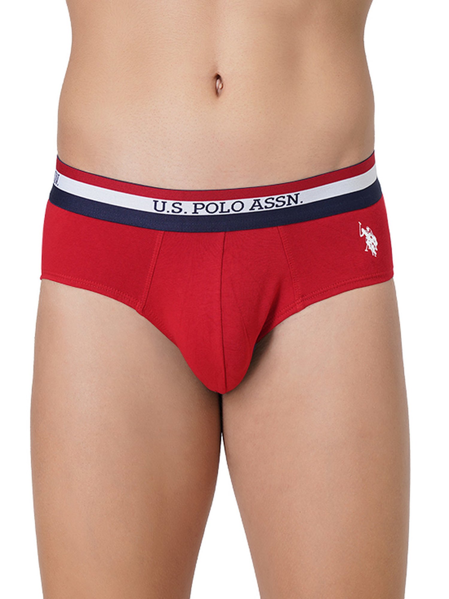 U.S. Polo Assn. Red & White Cotton Regular Fit Briefs - Pack Of 2
