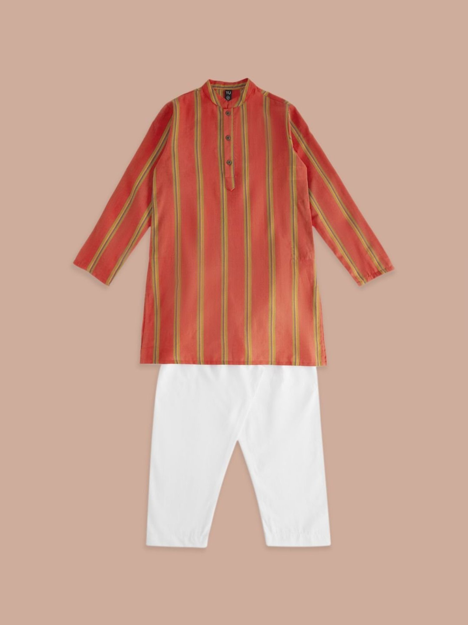 YU by Pantaloons Kids Pink & White Cotton Striped Kurta Set