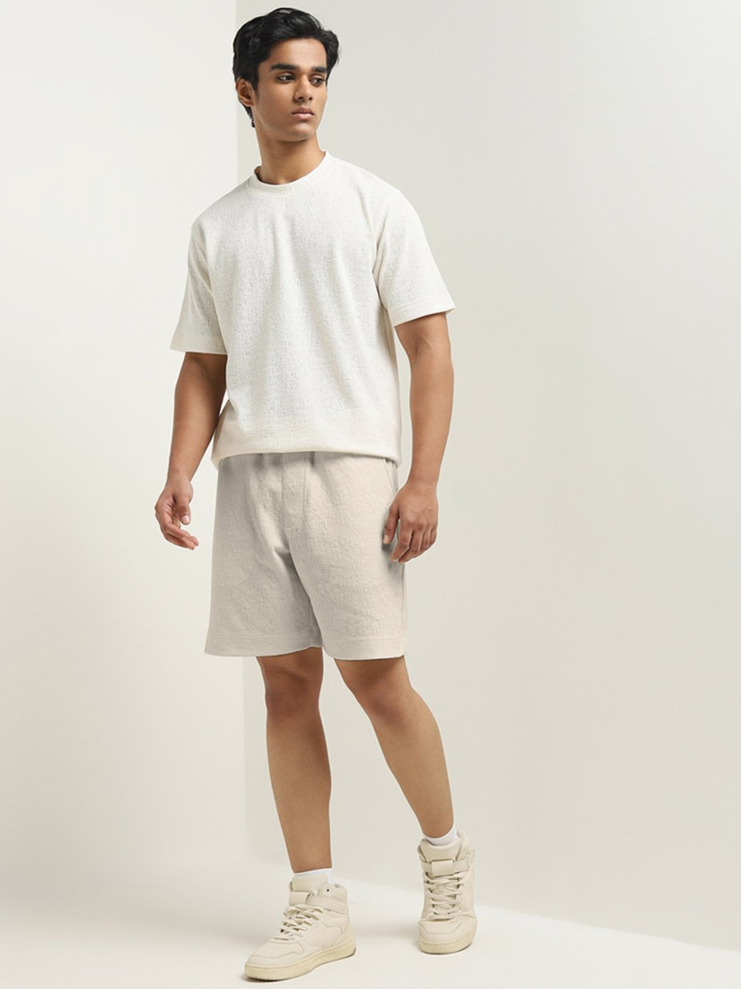 Studiofit by Westside Beige Relaxed-Fit Mid-Rise Cotton Shorts