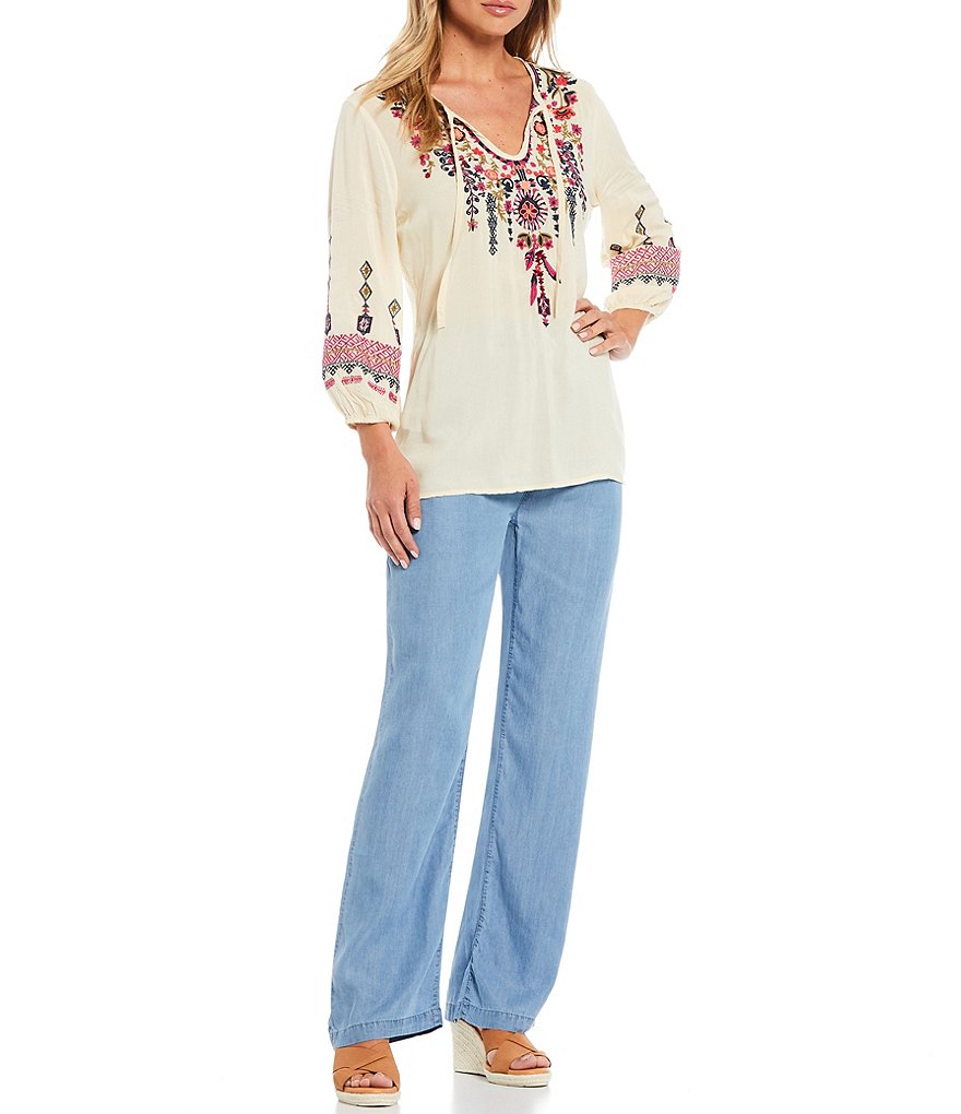 Reba Pull-On Wide Leg Chambray Pants