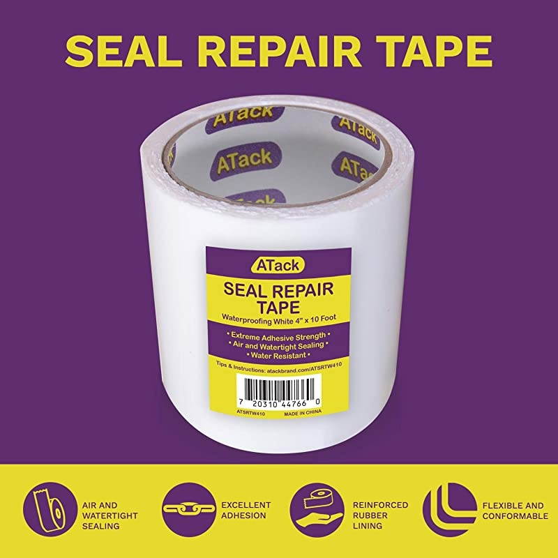 Waterproof Patch and Seal Tape White 4 Inches x 10 Feet Water Barrier Tape for Stop Leak Repair on Pipes Chimney Roof Boat and HVAC