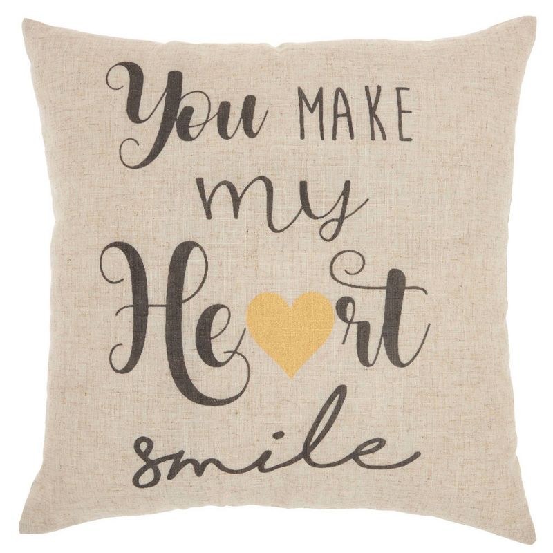 18"x18" Home Make My Heart Smile Throw Pillow Natural - Kathy Ireland Home