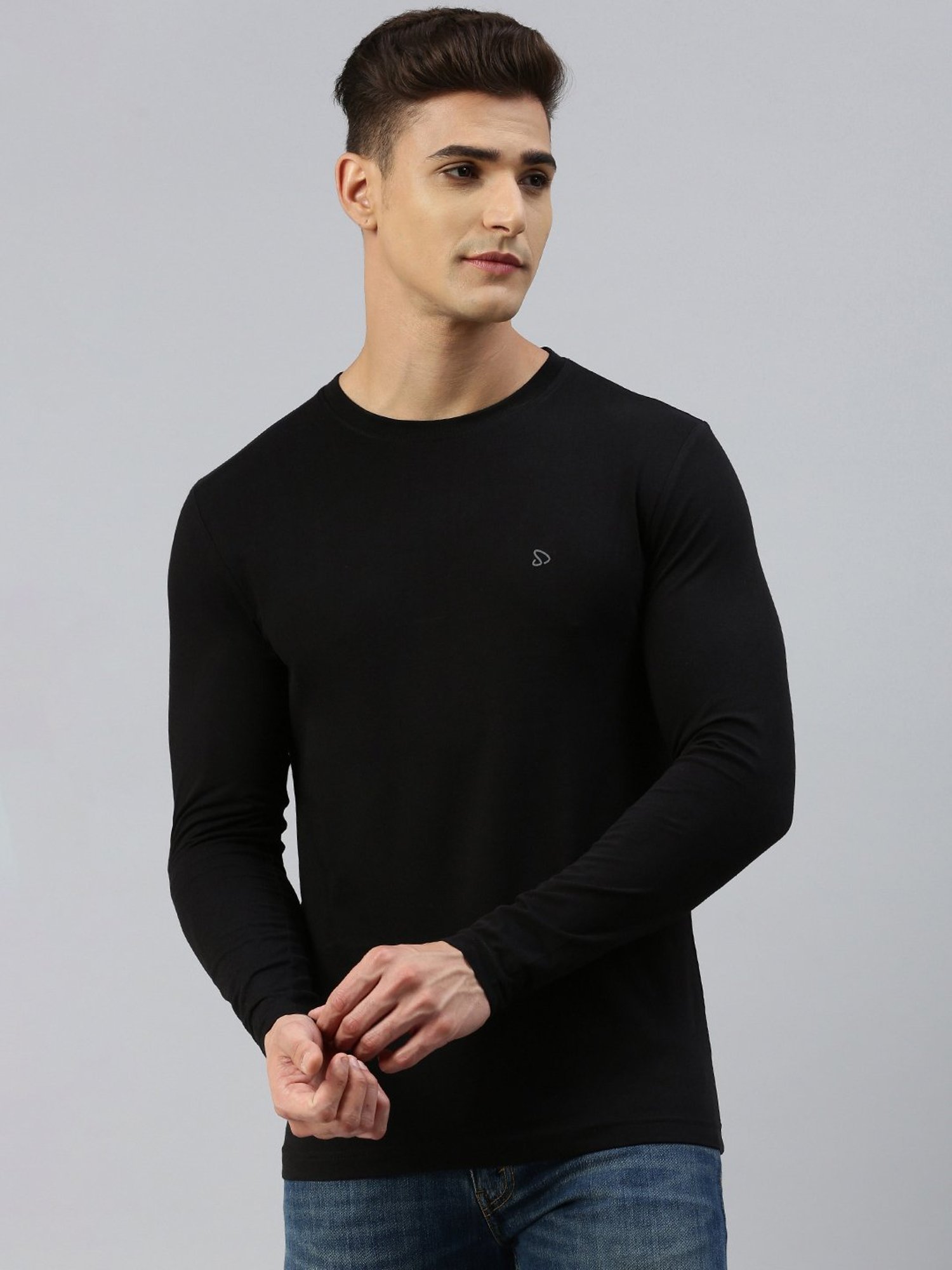Sporto Black Regular Fit Crew T-Shirt