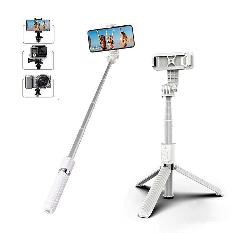 Stick Tripod, Bluetooth Wireless Remote Control Shutter 32 Inch Extendable Tripod Stand Compatible with iPhone & Android Phone, Portable Heavy Duty Lightweight Aluminum Compact Design