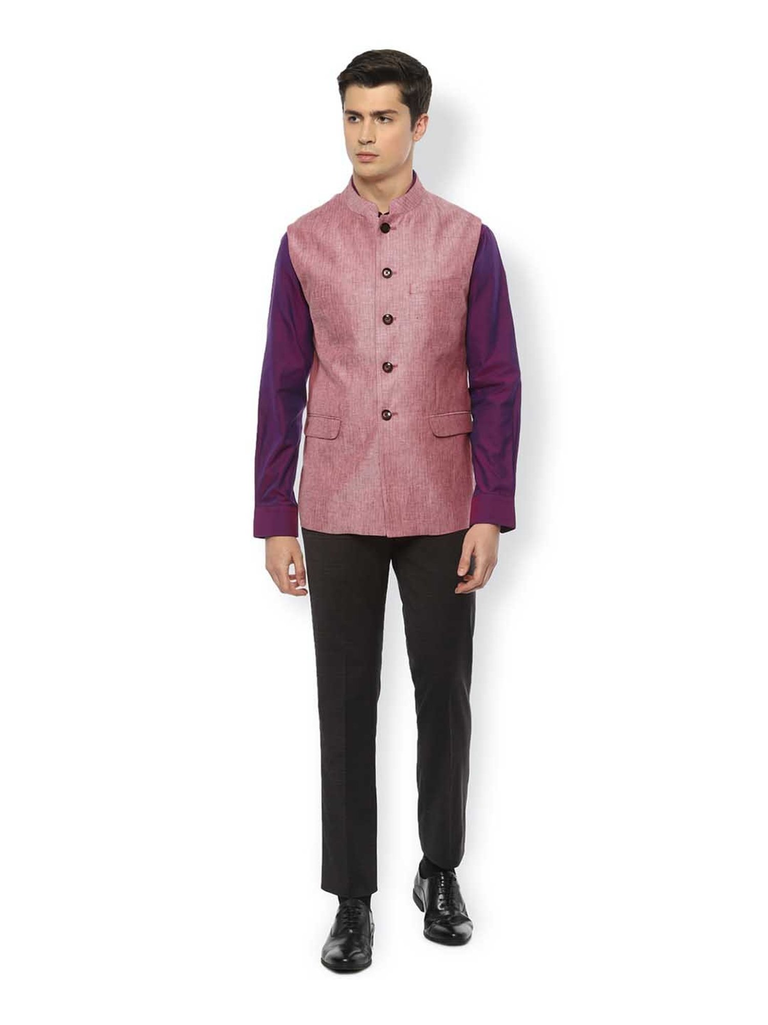 Van Heusen Pink Slim Fit Linen Waistcoat