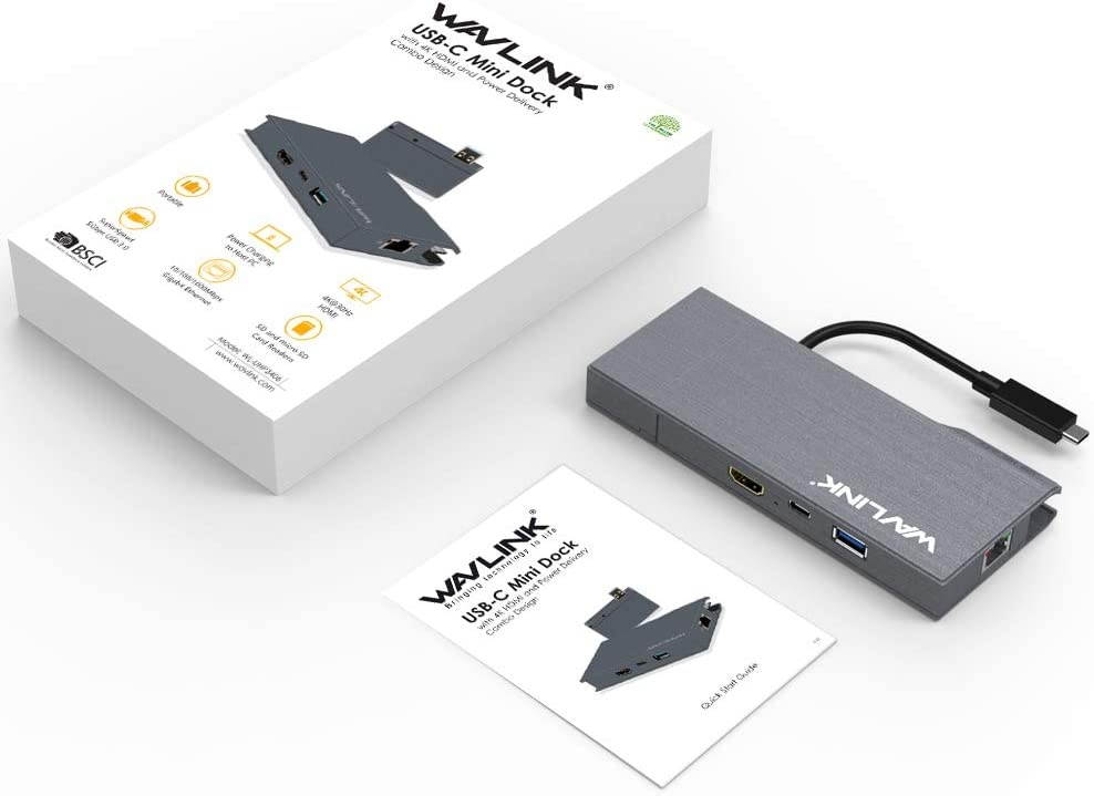 USB C HUB Wavlink USB-C to HDMI 4K@30Hz Adapter with Gigabit Ethernet USB 3.0 Port SD Card Reader 100W PD3.0 Charging for iPad Pro/MacBook Pro 2016+/MacBook Air 2018+ and Type C Devices