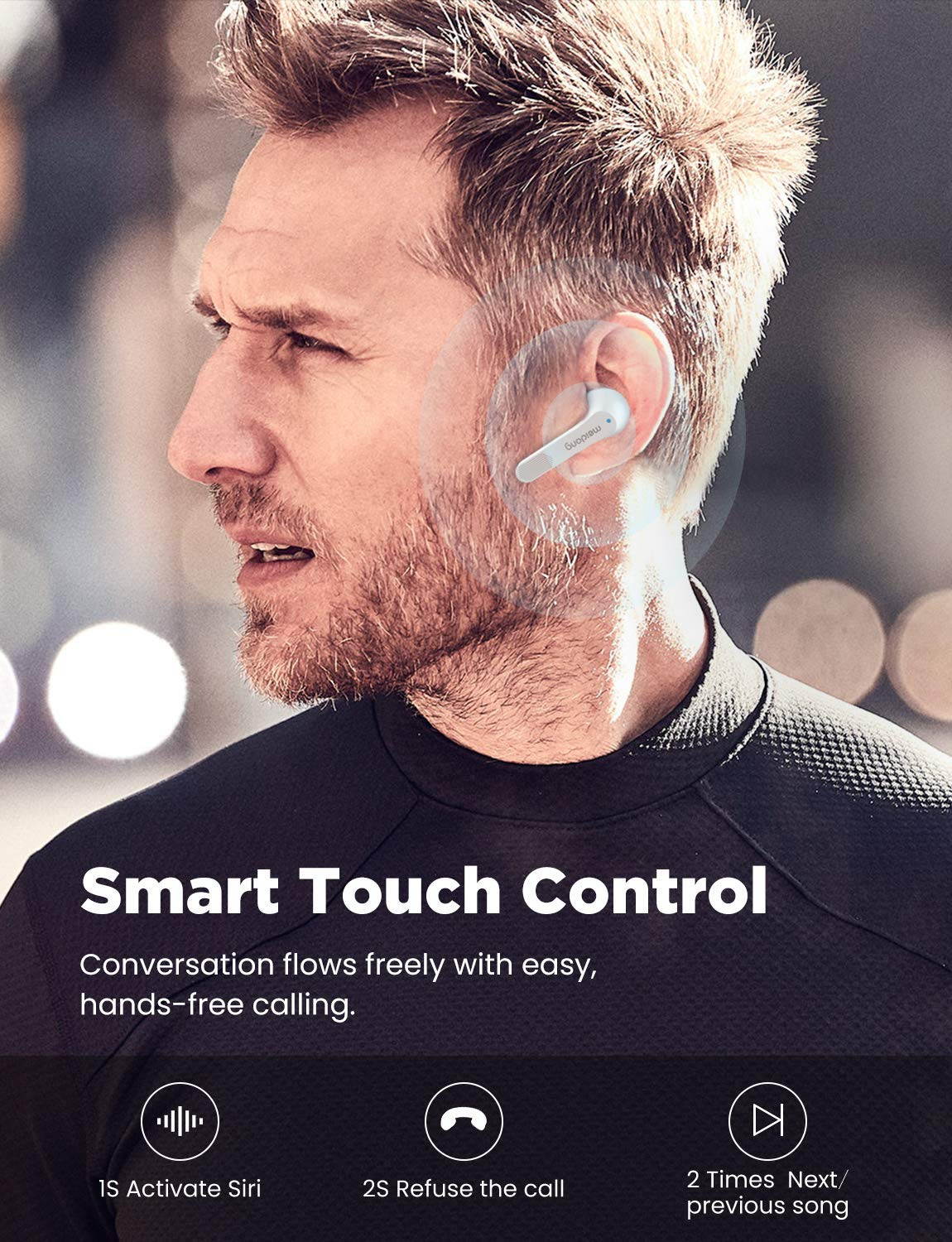 Wireless Earbuds, Meidong Bluetooth Earbuds Headphones V5.0 KY-06 in-Ear Earphones with Premium Sound and Deep Bass Smart Touch Control Built-in Mic Waterproof IPX6 Rchargable Charging Case [Upgraded]