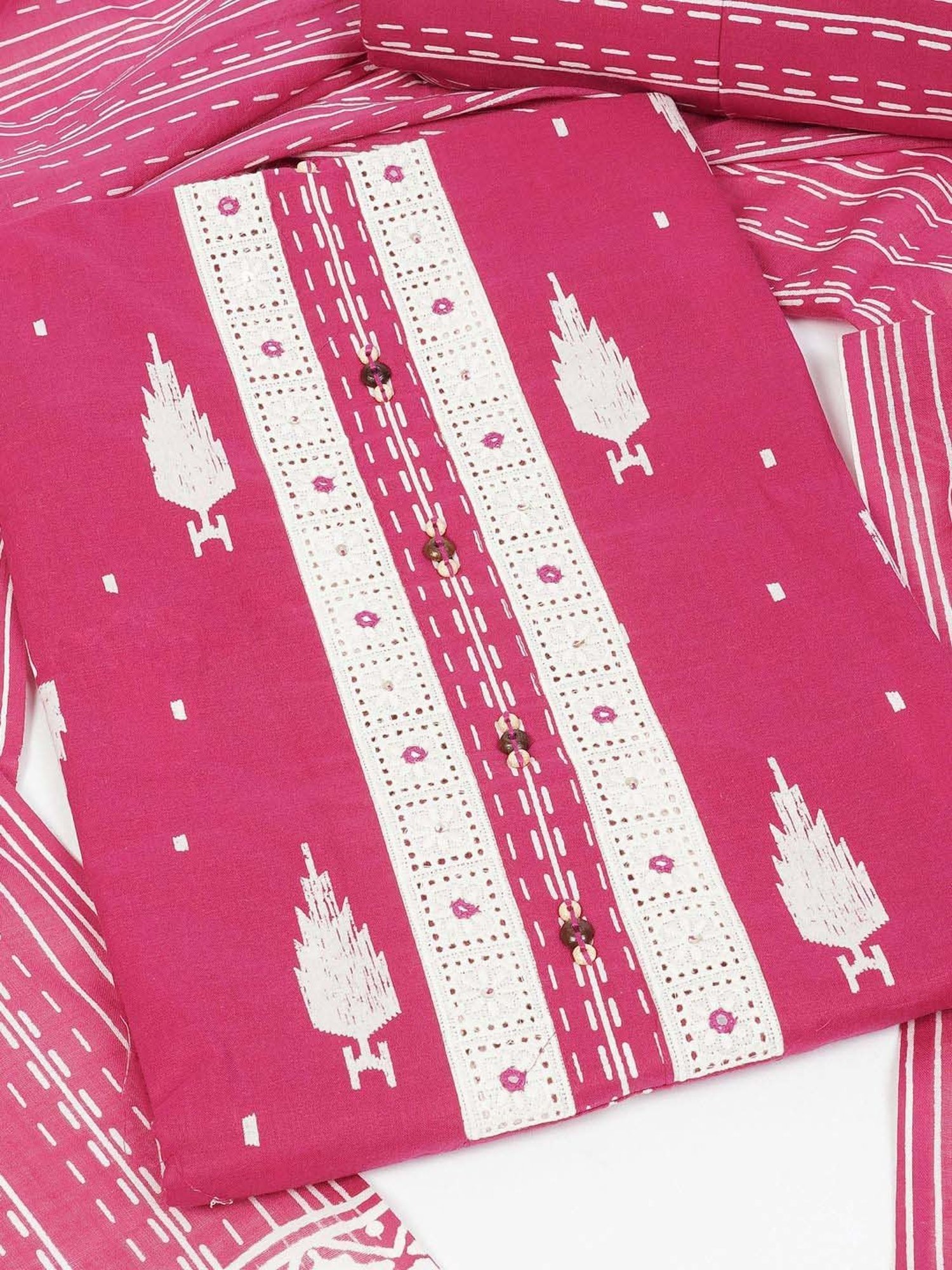 Kami Kubi Pink Cotton Printed Unstitched Dress Material