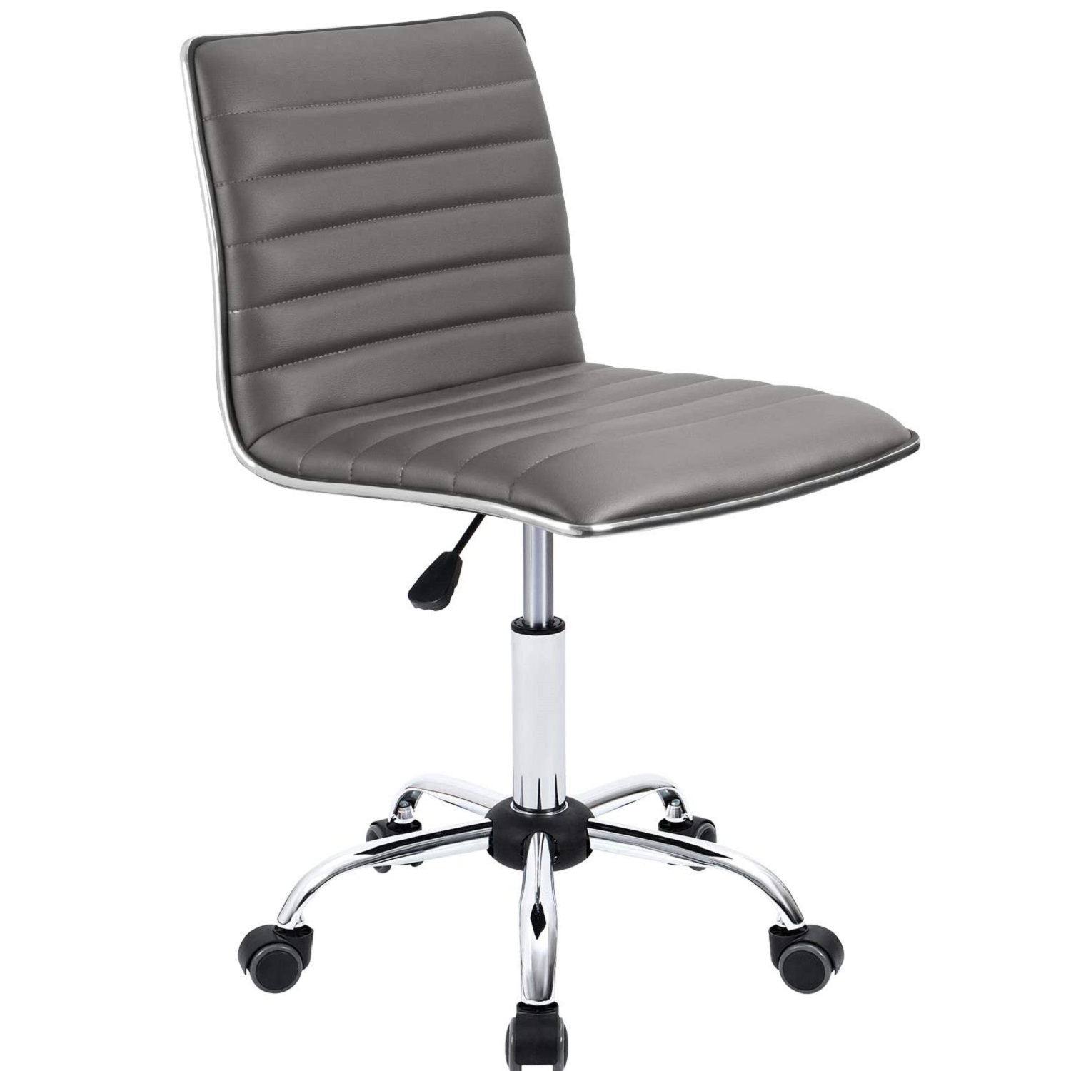 Furmax Mid Back Task Chair, Low Back PU Leather Swivel Office Desk Chair, Computer Chair with Armless Ribbed Soft Upholstery (Grey)
