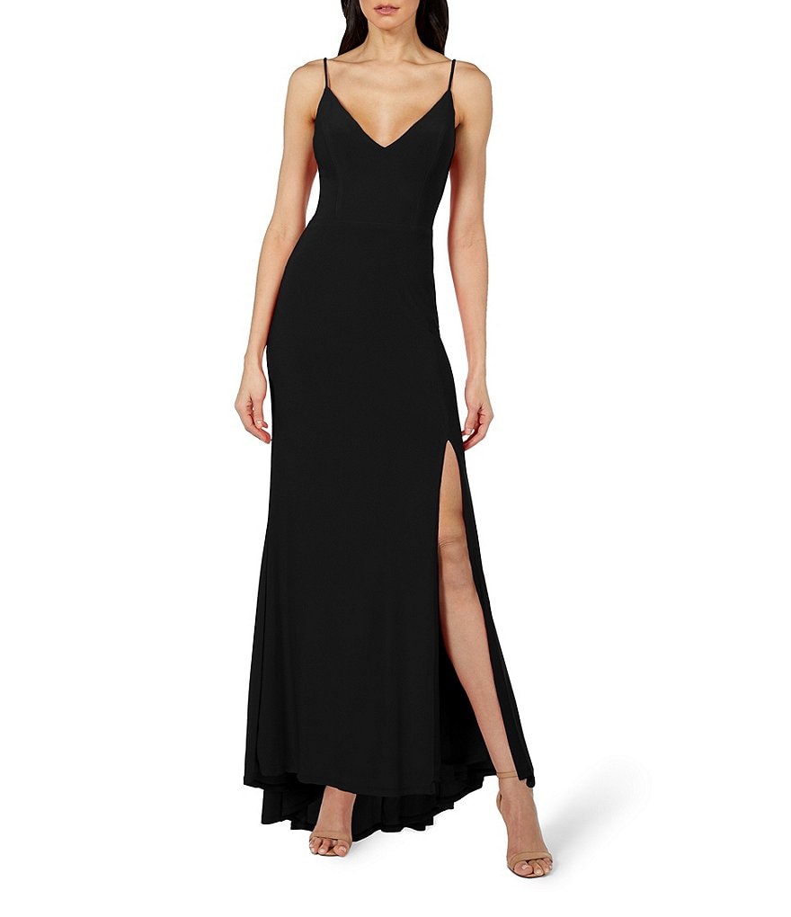 Jump Spaghetti Strap V-Neck with Side Slit Long Dress
