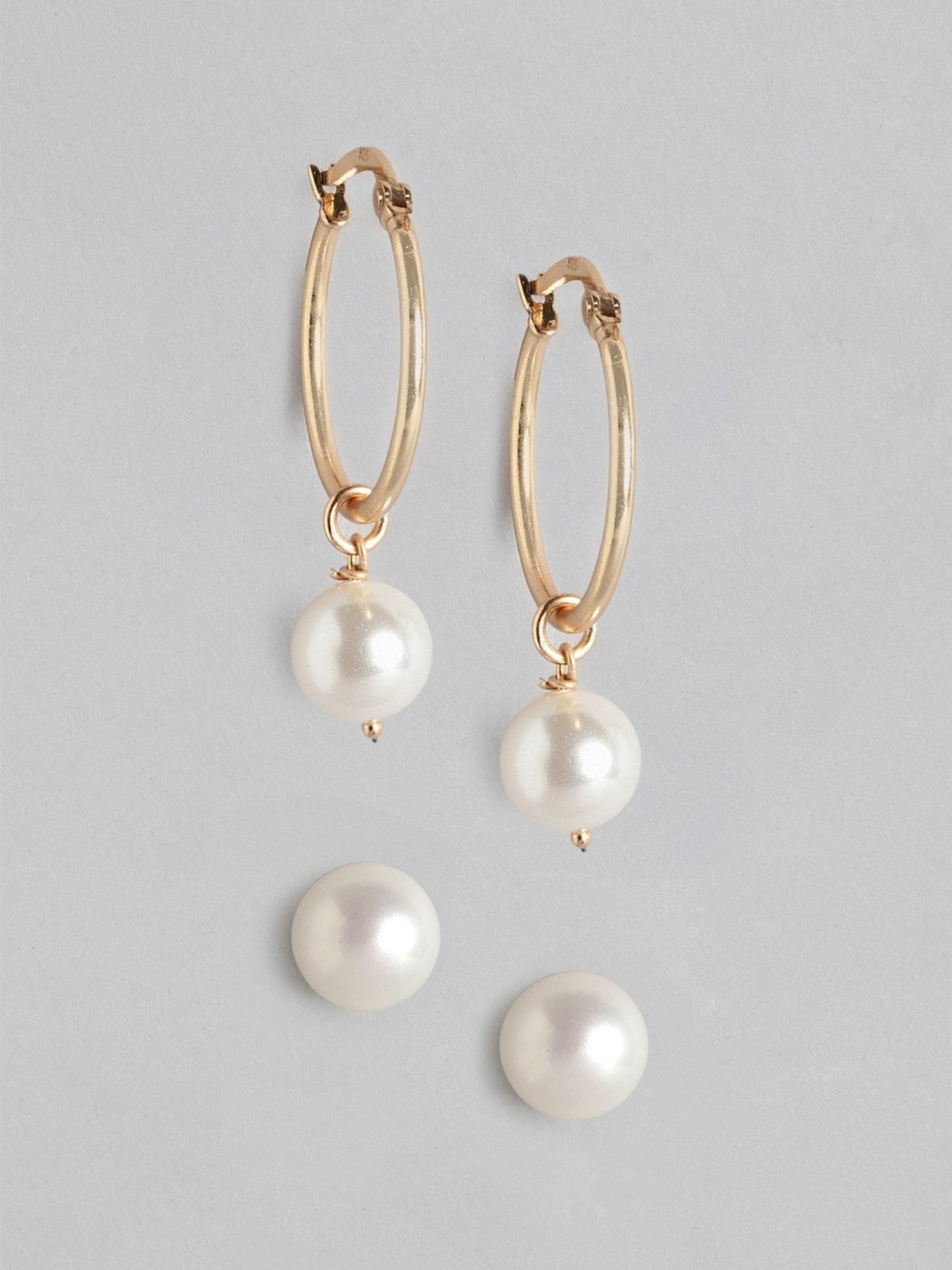 Zavya Simple Pearl 92.5 Sterling Silver Stud & Drop - Set of 2