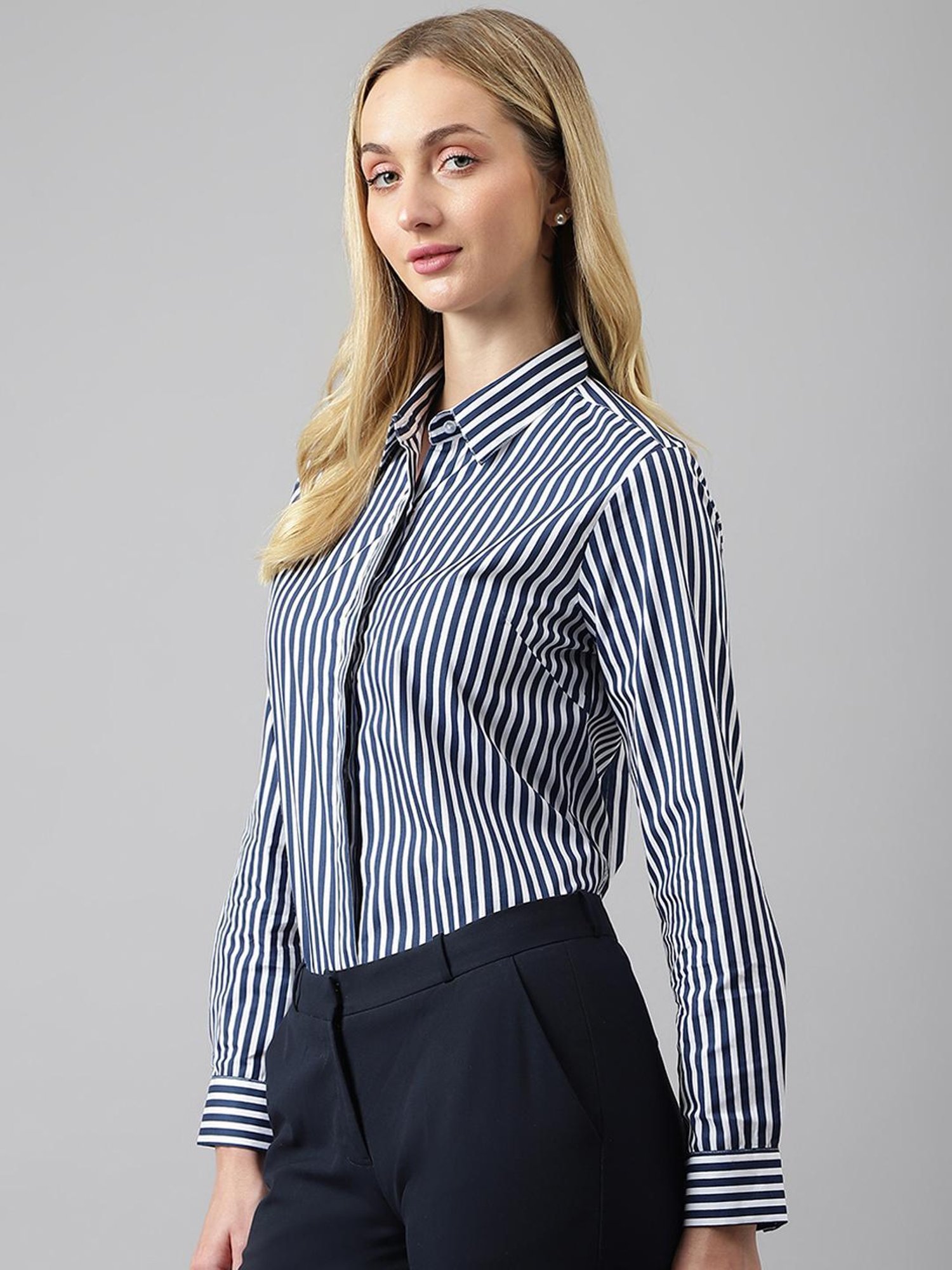 Hancock White & Navy Cotton Striped Shirt