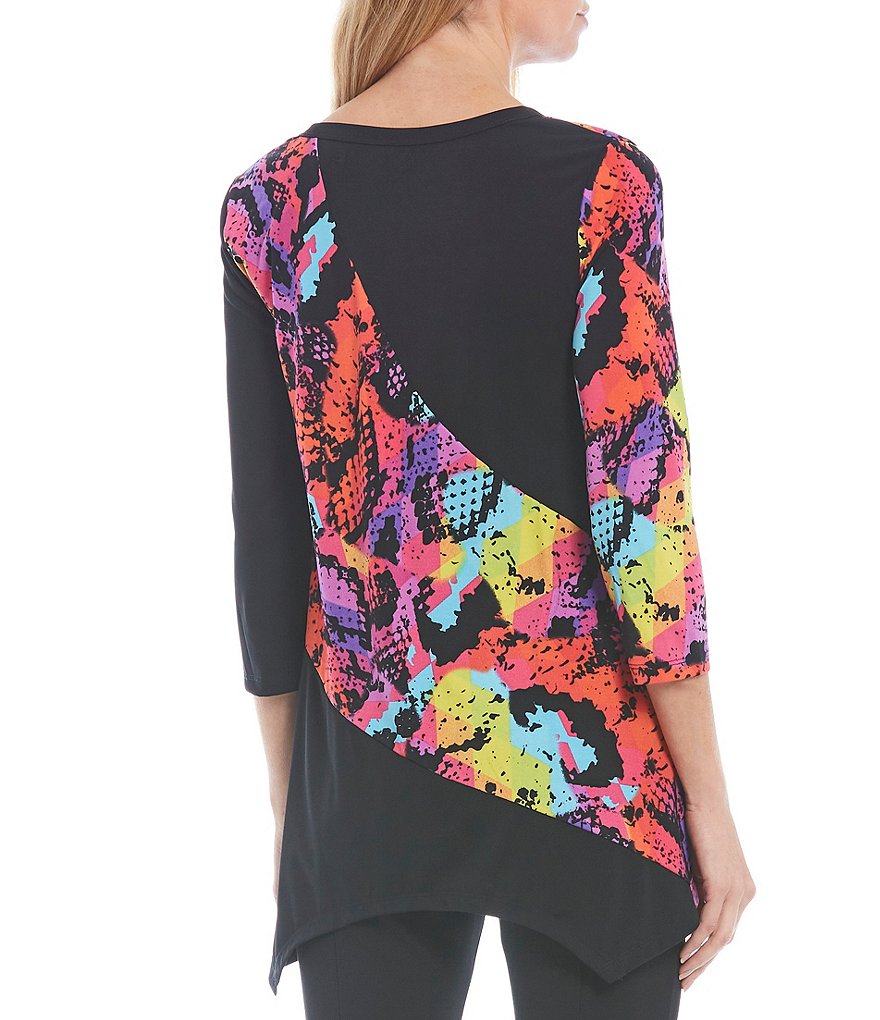 Eva Varro Animal Print Knit Jersey 3/4 Slit Sleeve Tunic