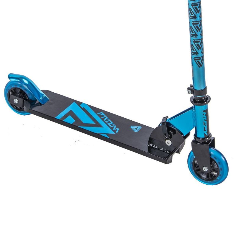 Huffy 28029 100mm Prizm Folding Lightweight Design Inline Scooter with Steel Rear Foot Brake and Adjustable Handlebar for Kids Ages 5 and Over, Blue