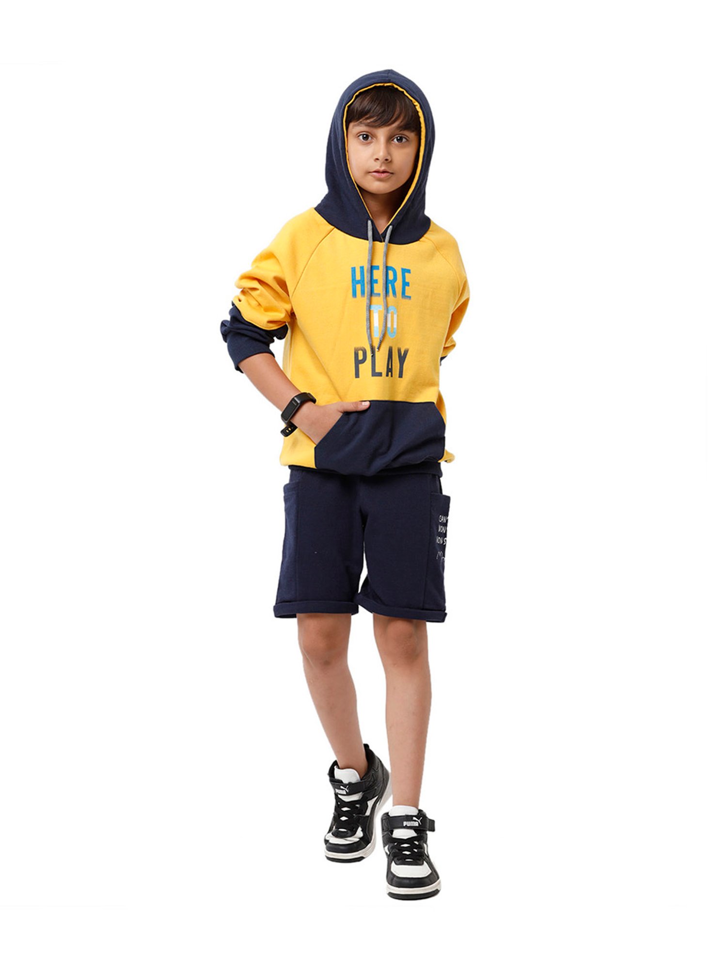 Under Fourteen Only Kids Yellow & Navy Printed Full Sleeves Sweatshirt