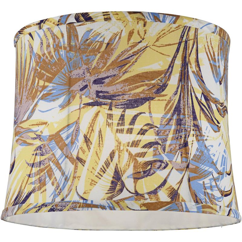 Springcrest Neiva Yellow Palm Leaf Medium Soft Drum Lamp Shade 13" Top x 14" Bottom x 11" High (Spider) Replacement with Harp and Finial