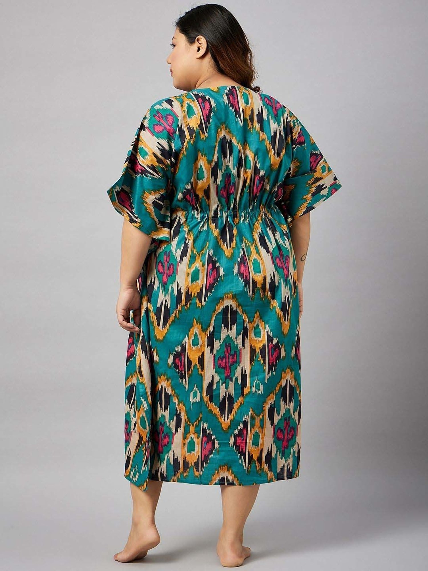 Secrets By ZeroKaata Teal Green Cotton Printed Kaftan