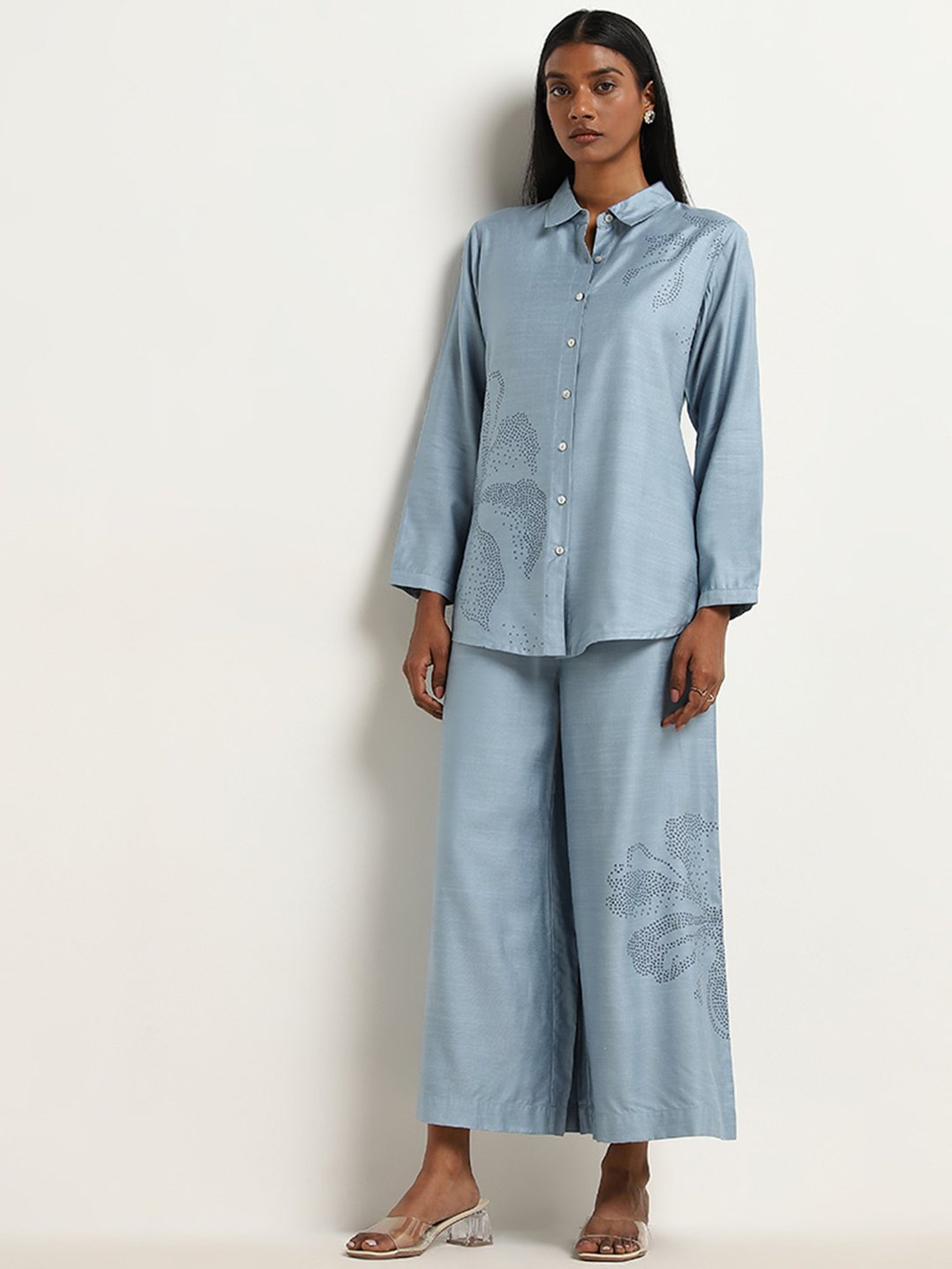 Zuba by Westside Dusty Blue Flower Design Straight Tunic