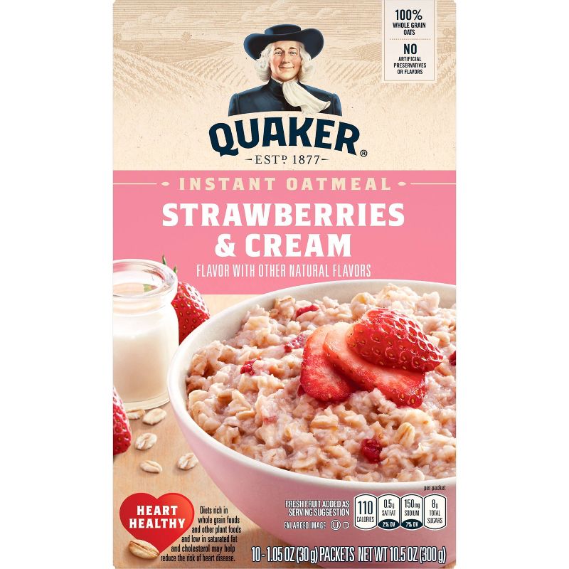 Quaker Strawberries & Cream Instant Oatmeal - 10ct