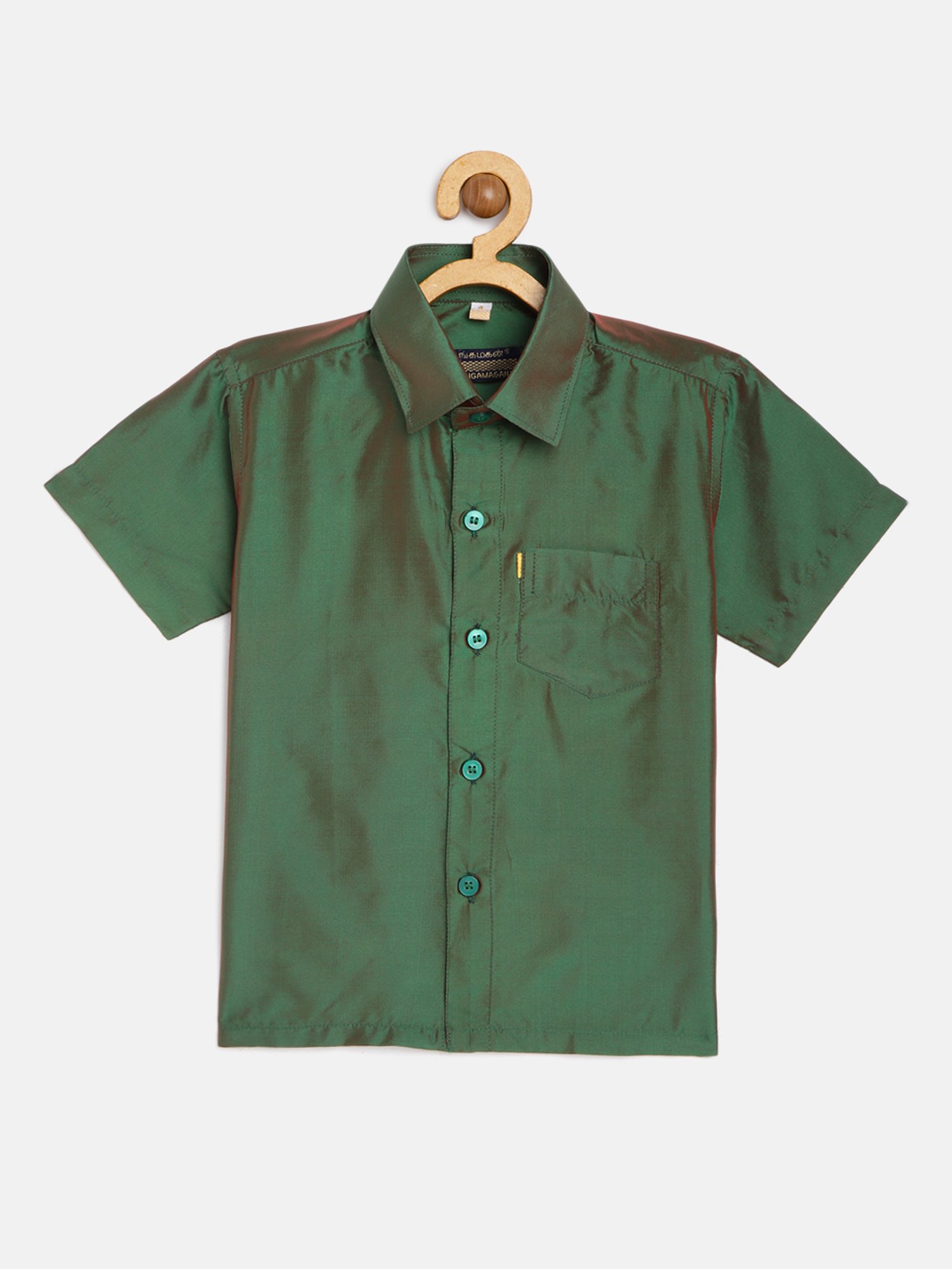 THANGAMAGAN Kids Dark Green Solid Shirt