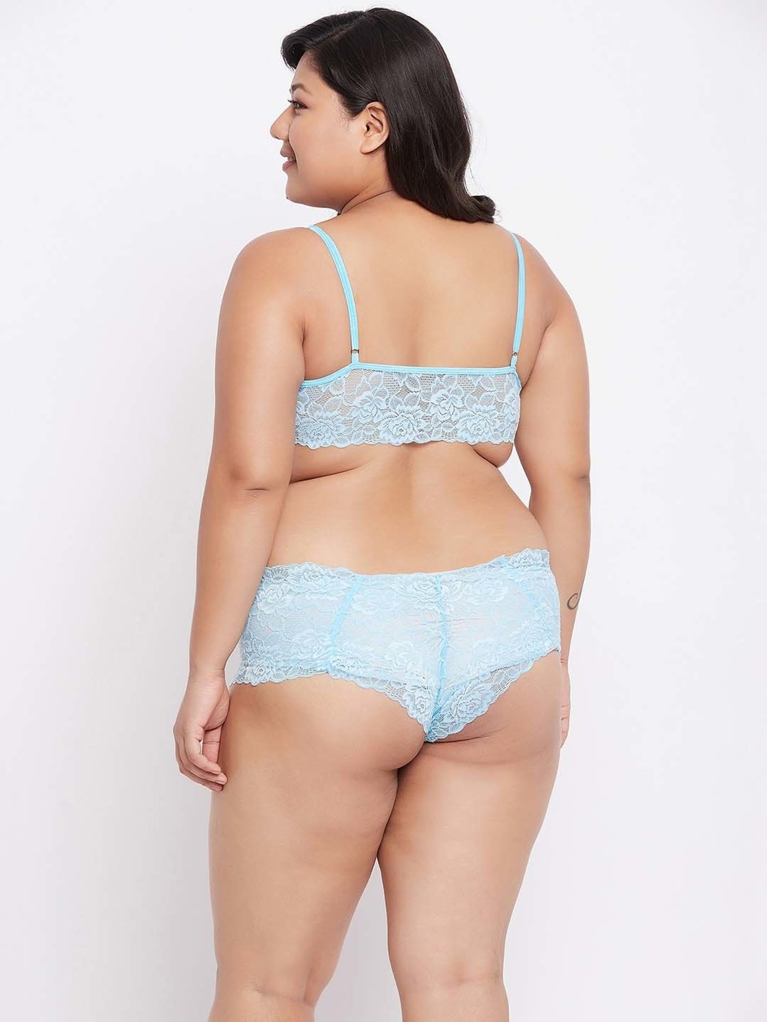 Secrets By ZeroKaata Turquoise Lace Work Bra Panty Set