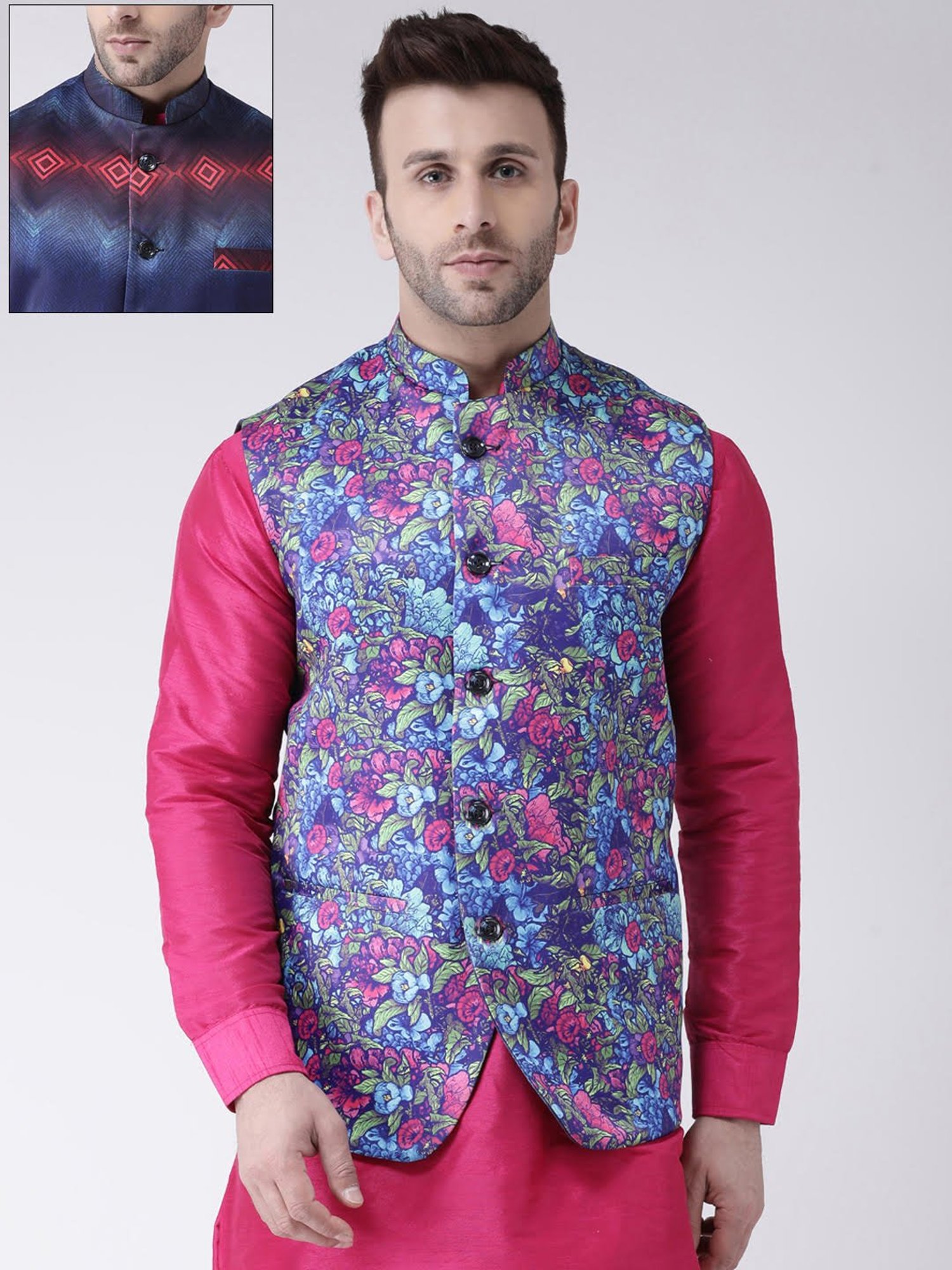 Hangup Plus Multicolor Regular Fit Printed Reversible Nehru Jacket