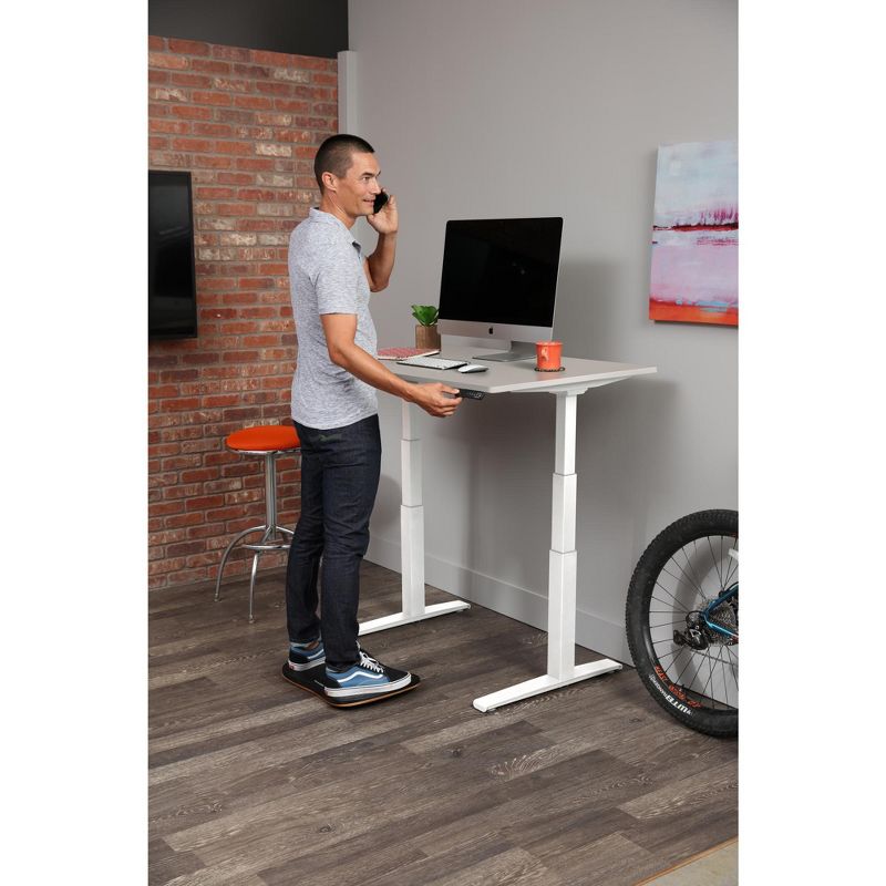 Howard Miller 84801CW28 48 In Adjustable Height Desk With Fashion Grey Classic Top And White Base