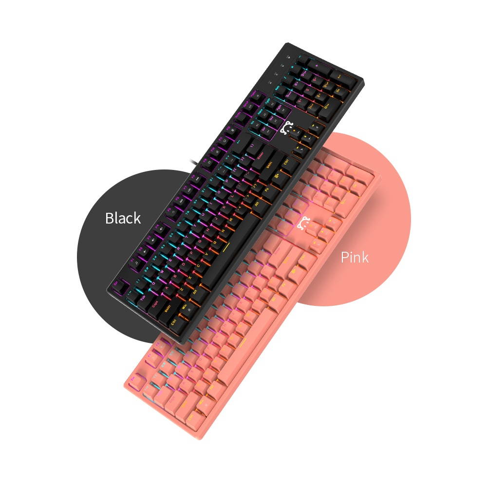 DaiDai STK131 USB Wired Mechanical Keyboard Mixed Light Keyboard 104 Keys Gaming Office Keyboard Ergonomic Design Pink (Red Switch)
